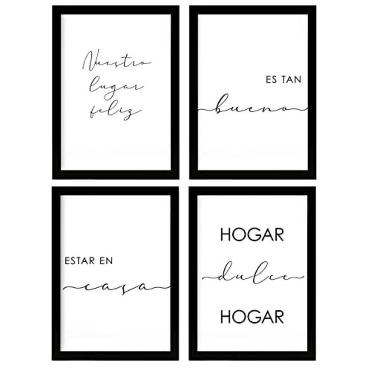 POSTER Set mit 4 Zuhause TypografieStil A3 Schwarzer Rahmen - Schwarz, Papier (29.7/3cm) - Nacnic