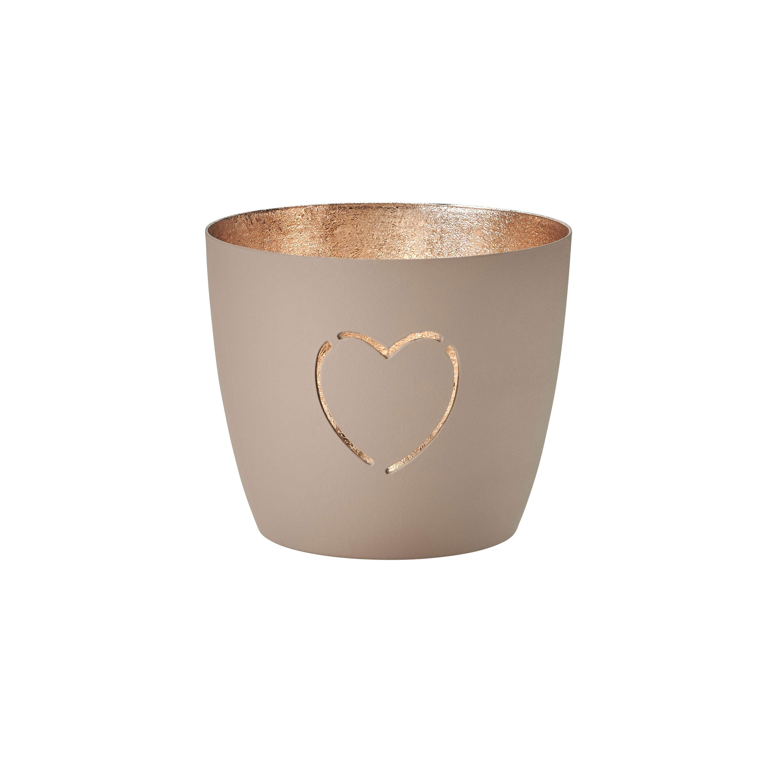 TEELICHTHALTER Madras Herz M, Eisen, Sandstone, Gold, 8.5 cm - Beige, Metall (8cm) - Gift Company