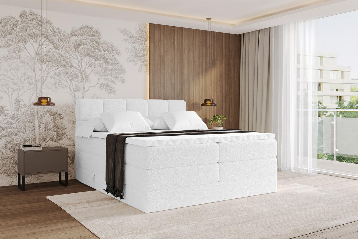 BOXBETT mit Matratze H3/H4 - FAMA KING - 120x200 cm Weiß Quelle - Weiß, Holzwerkstoff (120/200cm) - ALTDECOR