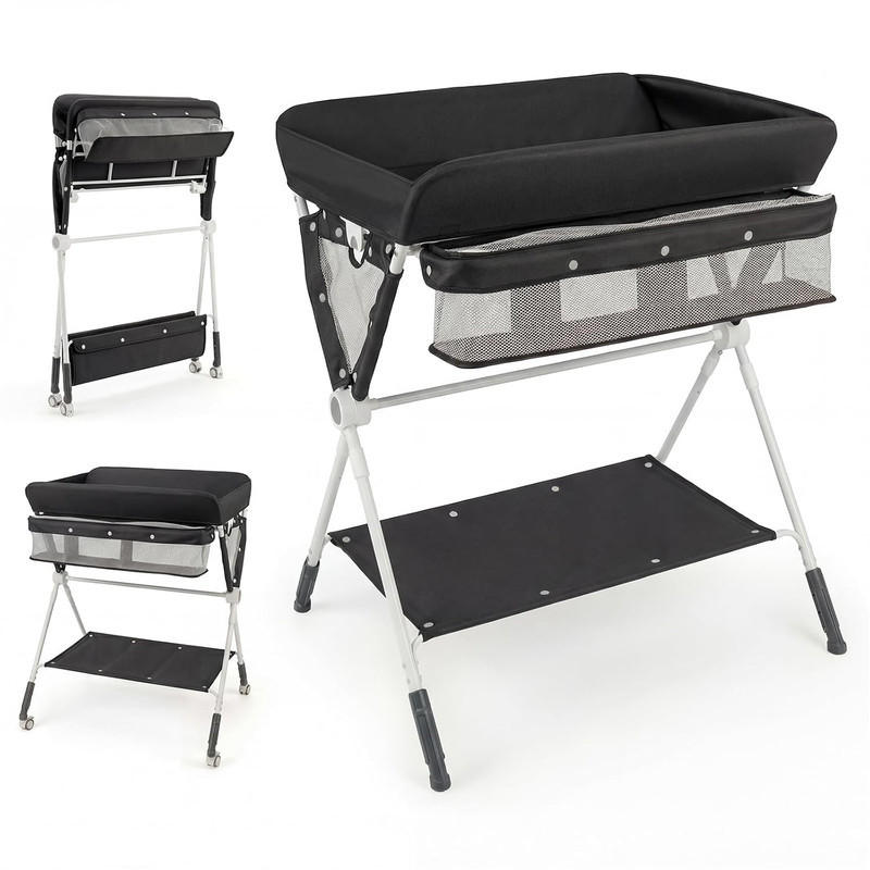 Costway Wickeltisch Schwarz 81x95x66.5 cm