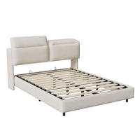 POLSTERBETT 160x200 cm, Beige, Doppelbett mit Stauraum & LED-Beleuchtung - Beige, Textil/Metall (160/200cm)
