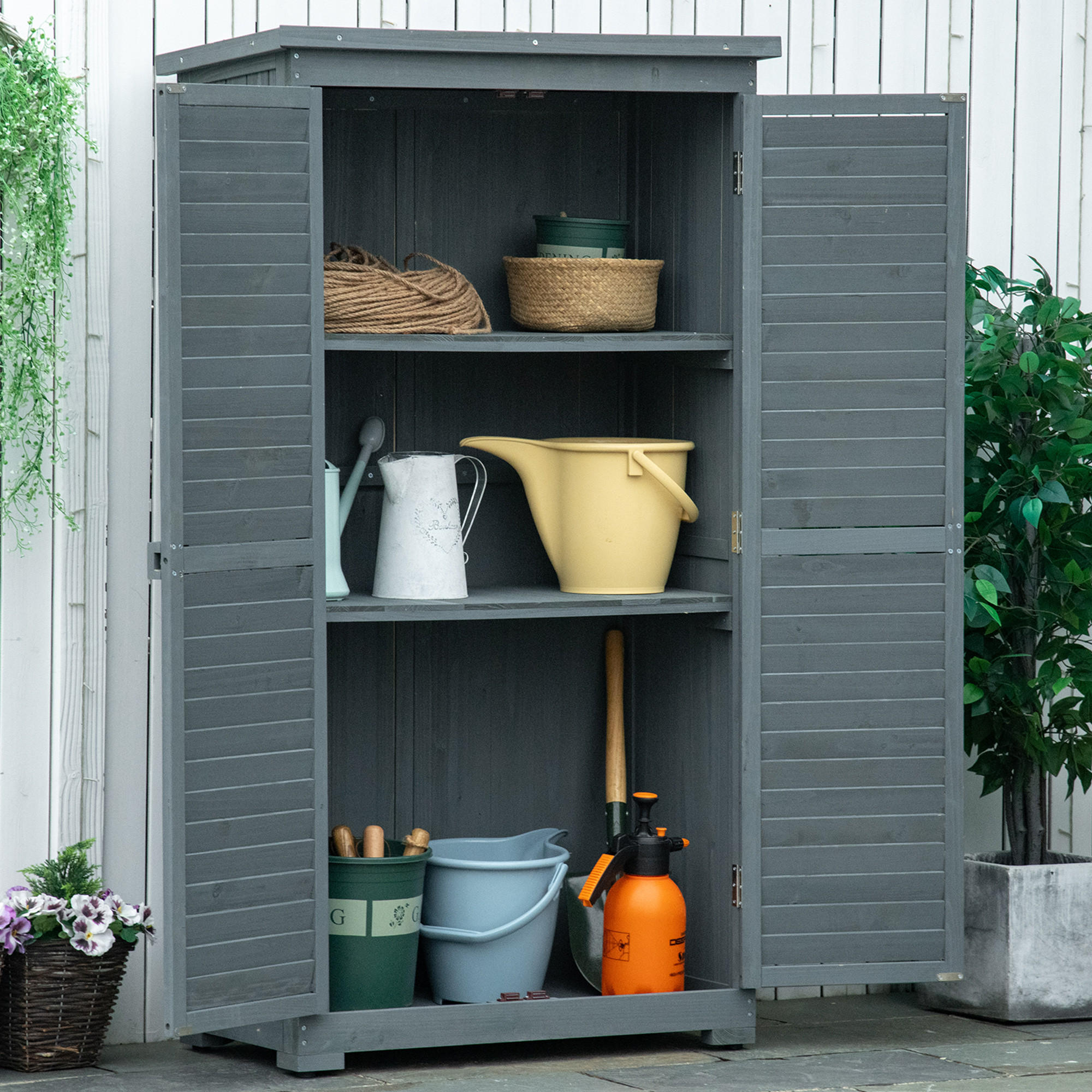 GARTENSCHRANK, Holz Gerätehaus, Geräteschuppen, Geräteschrank, Pultdach, Grau - Grau, Holz (46.5/160/87cm) - Outsunny