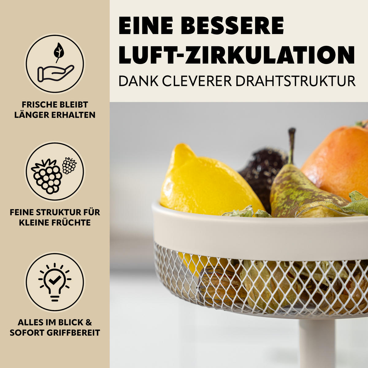 OBSTETAGERE, rund, 2-stöckig, Ø 20 cm und 25 cm, beige, Metall - Beige, Metall (25/31cm) - eluno