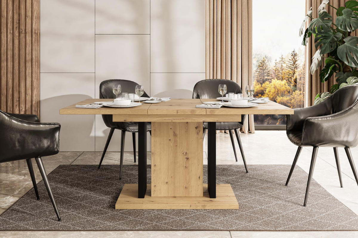 ESSTISCH ausziehbar 140 -180x90x75 cm - Artisan Eiche Optik/Schwarz - ODD - Eichefarben, Holzwerkstoff (120/90/75cm) - ALTDECOR