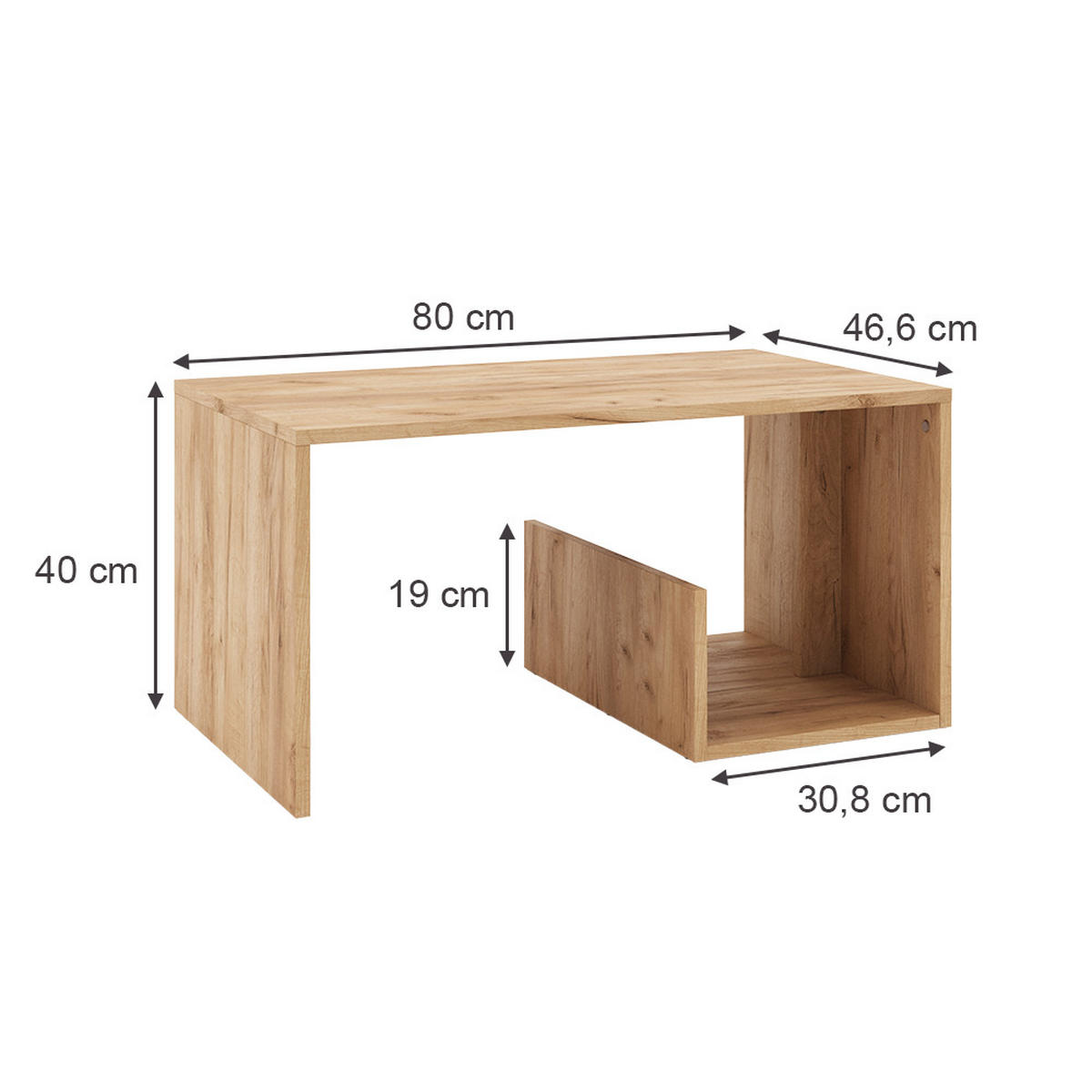 COUCHTISCH Lonar Goldkraft Eiche 80 x 46.6 cm - Honigeiche, Holzwerkstoff (46.6/80/40cm) - Vicco