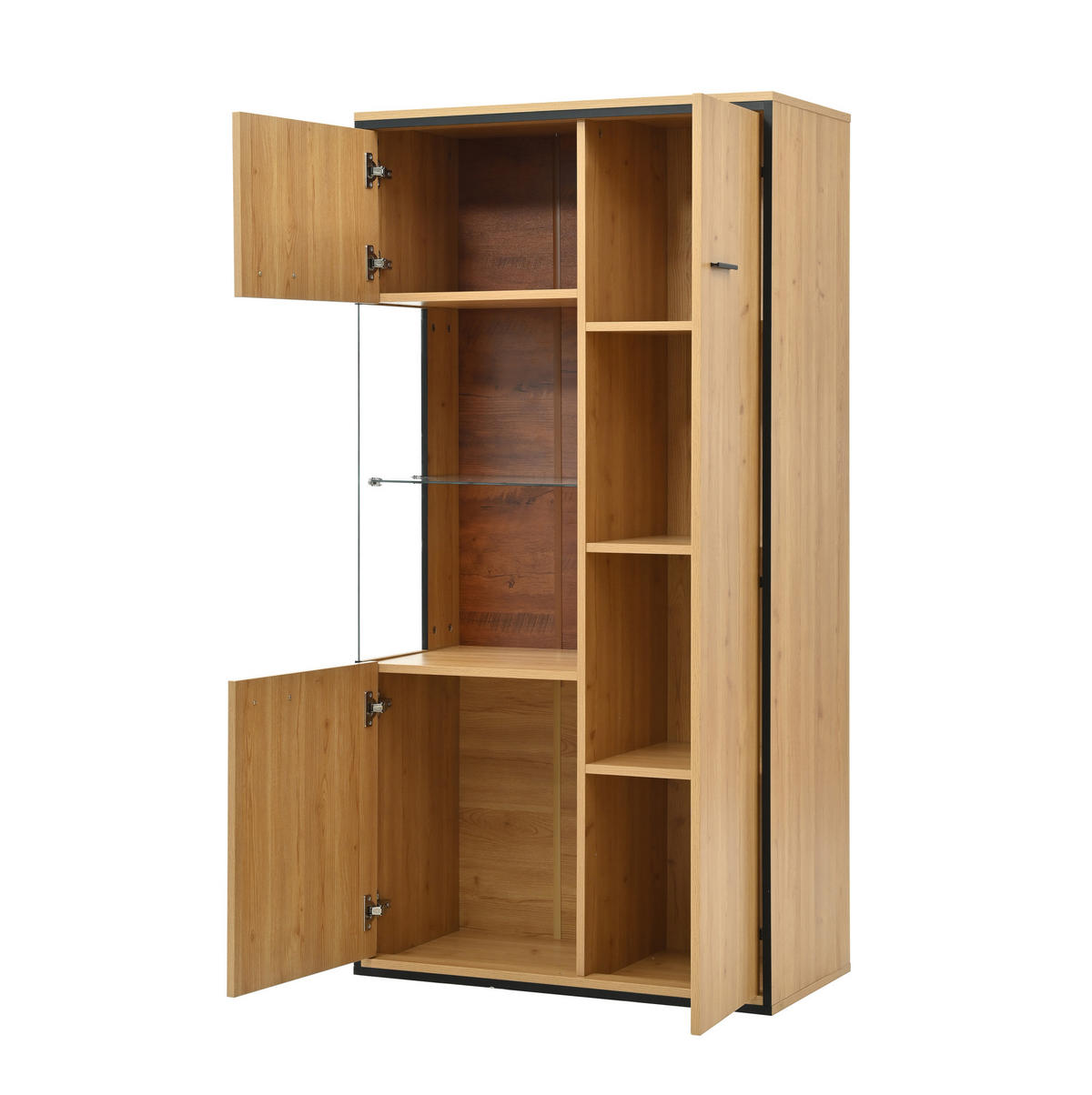 VITRINE 40/77,5/150 cm naturfarben aus MDF mit Glastür und LED - Naturfarben, Holzwerkstoff (77.5/150/40cm) - OKWISH