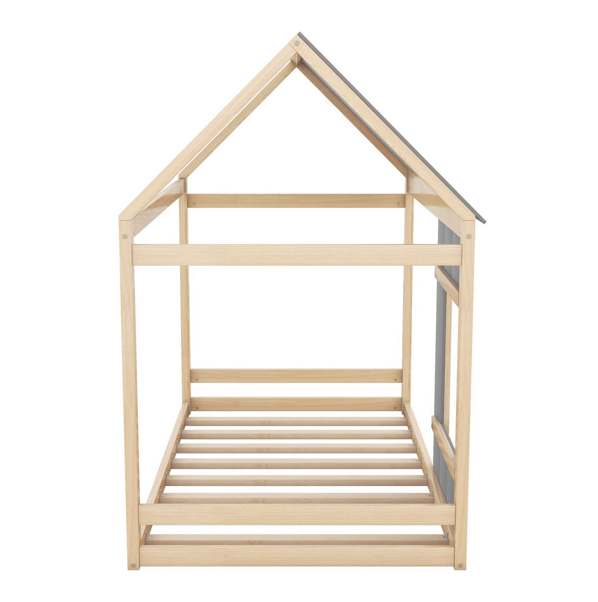 KINDERBETT aus Kiefernholz und MDF 90x200 cm Natur/Grau in Hausform mit Dach und Fenster - Grau, Holzwerkstoff (90/200cm) - IVMEU