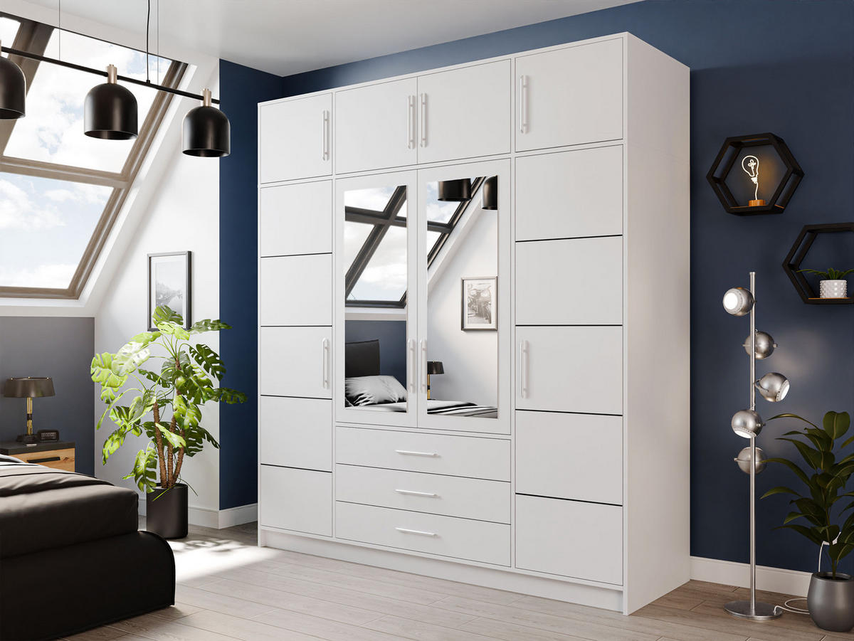 KLEIDERSCHRANK Bali D4 + Schrankaufsatz - Silberfarben/Weiß, Holzwerkstoff (196/245/58cm) - MIRJAN24