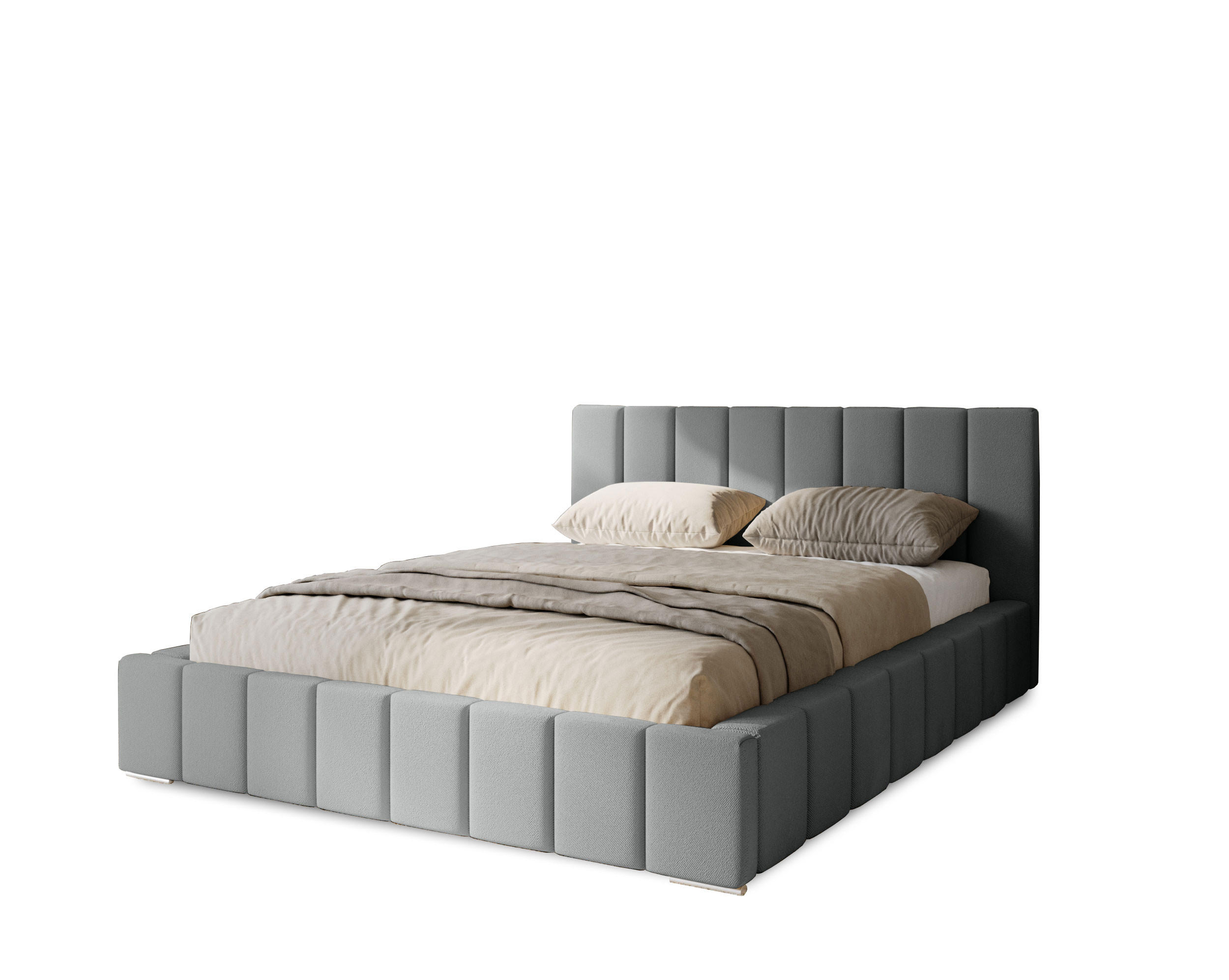 POLSTERBETT Menos 120x200 cm, Doppelbett mit Bettkasten, Lattenrost und Matratze, Velourstoff: Grau - Grau, Holz/Textil (120/200cm) - Marpur