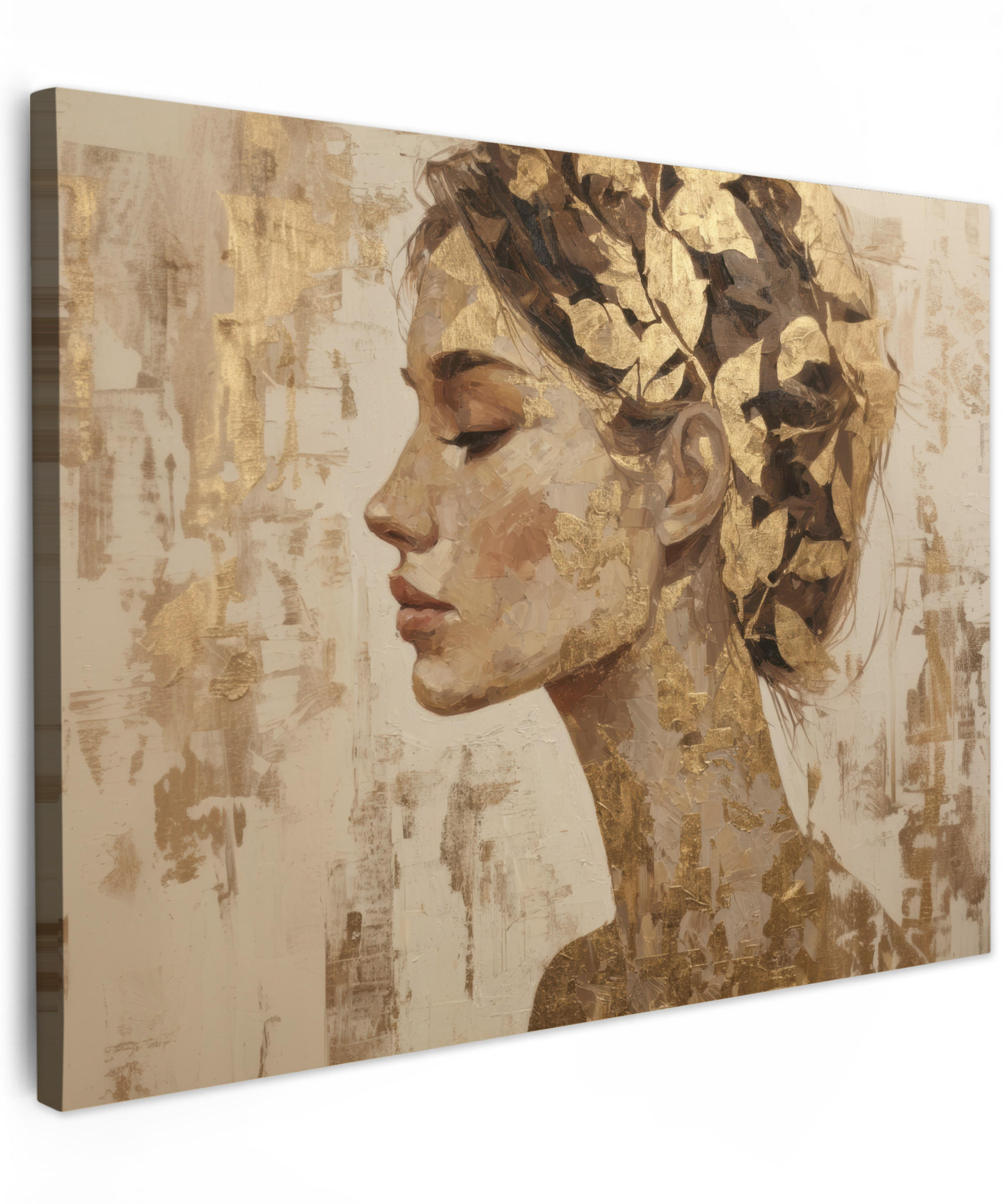 LEINWANDBILD Frau - Gold - Abstrakt - Textur Wandbilder 80x60 cm - Goldfarben, Textil (80/60cm) - MuchoWow