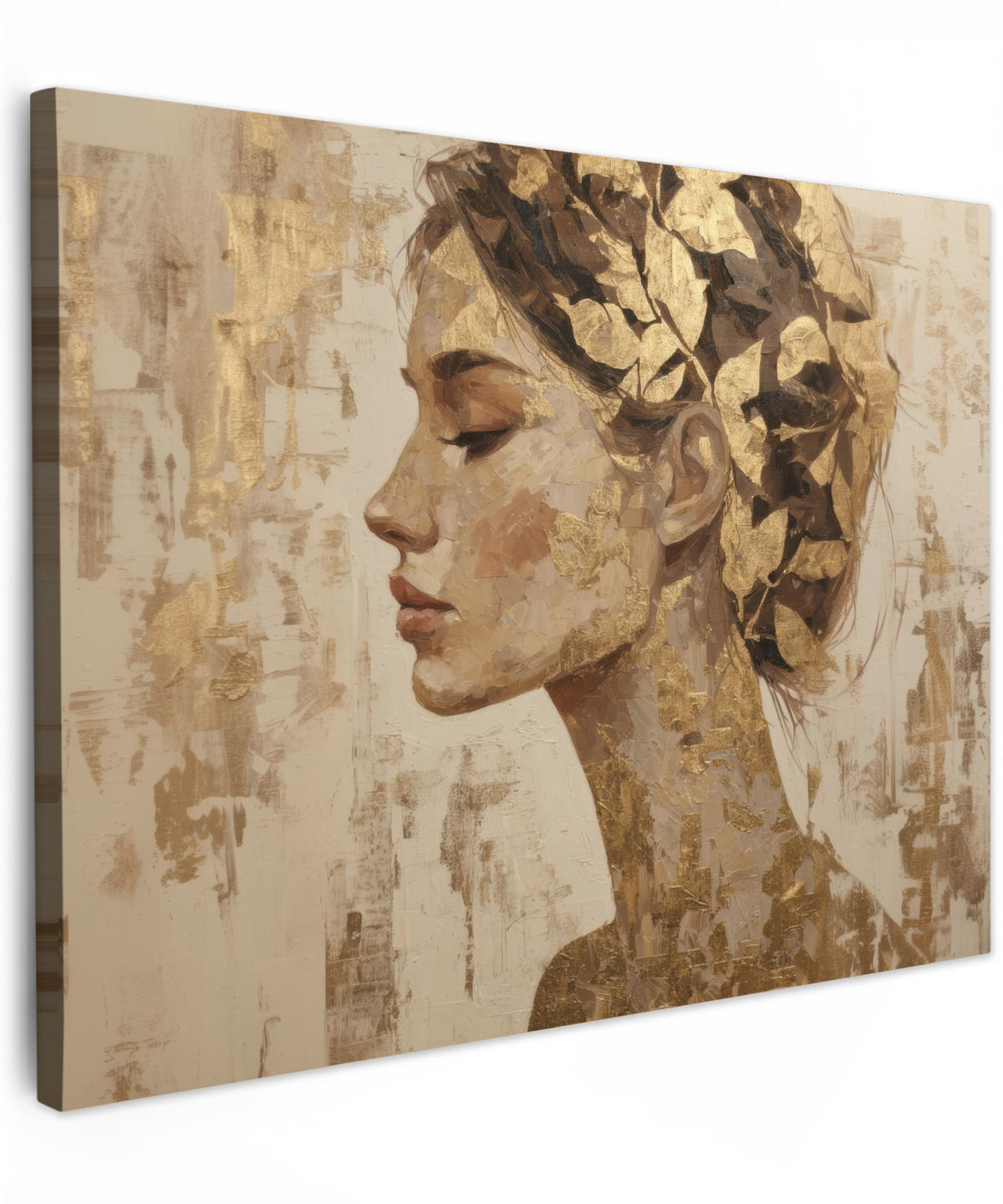 LEINWANDBILD Frau - Gold - Abstrakt - Textur Wandbilder 80x60 cm - Goldfarben, Textil (80/60cm) - MuchoWow