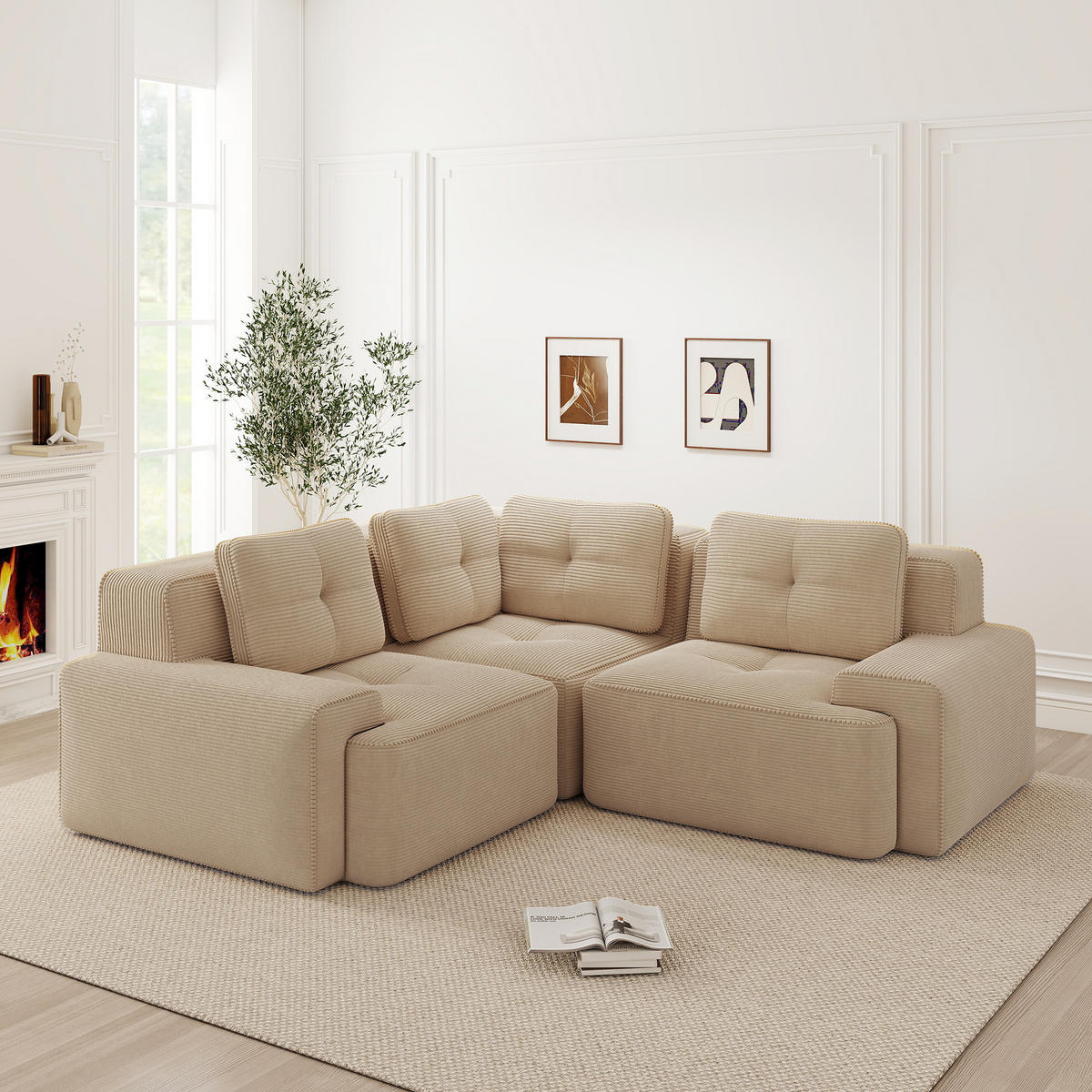 3-SITZER Sofa 177x104x69 cm aus Cordstoff rahmenlos modular, beige - Beige, Textil (104/69/177cm)