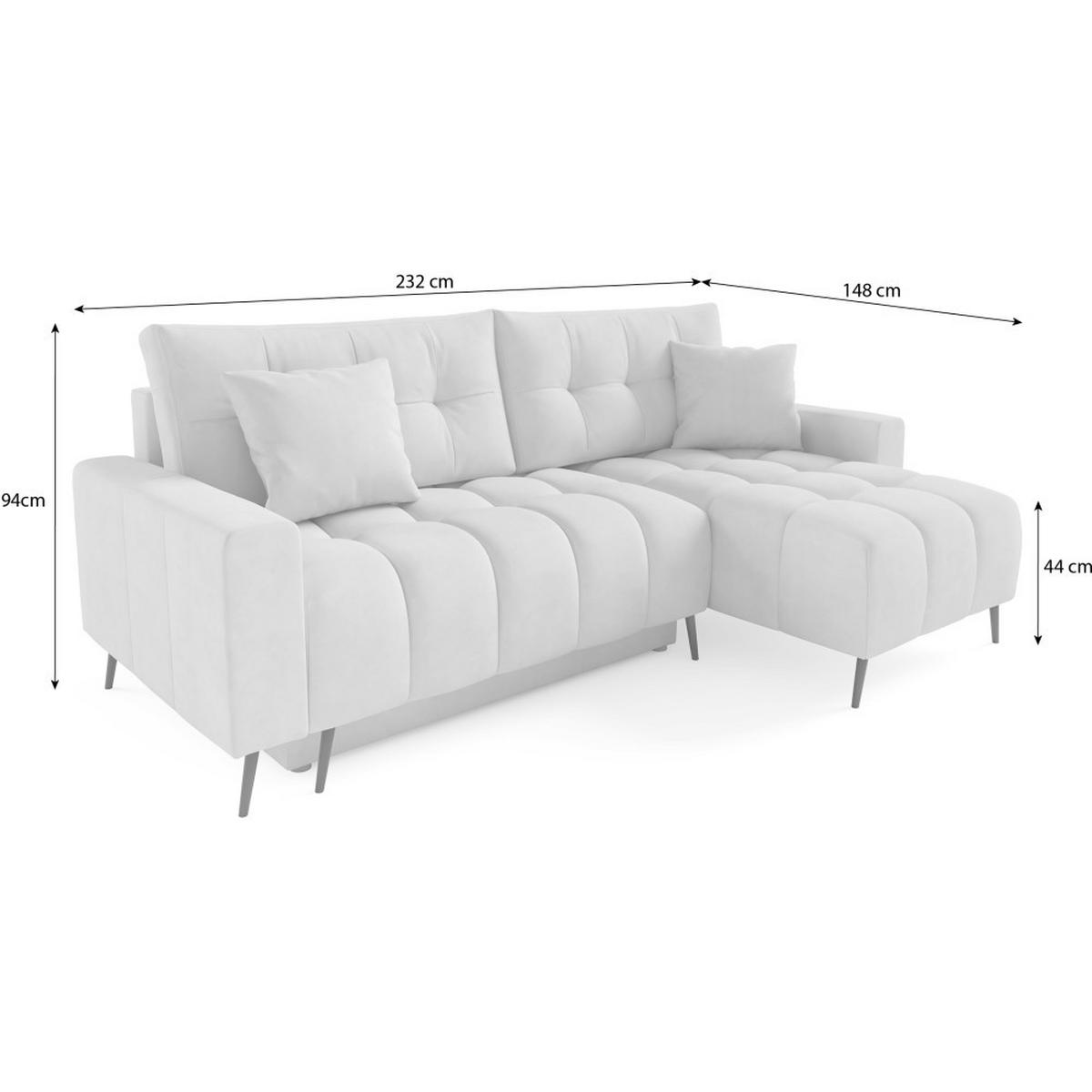 ECKSCHLAFSOFA Denver im Veloursstoff, Beige - Beige/Schwarz, Textil (232/148cm) - Beautysofa
