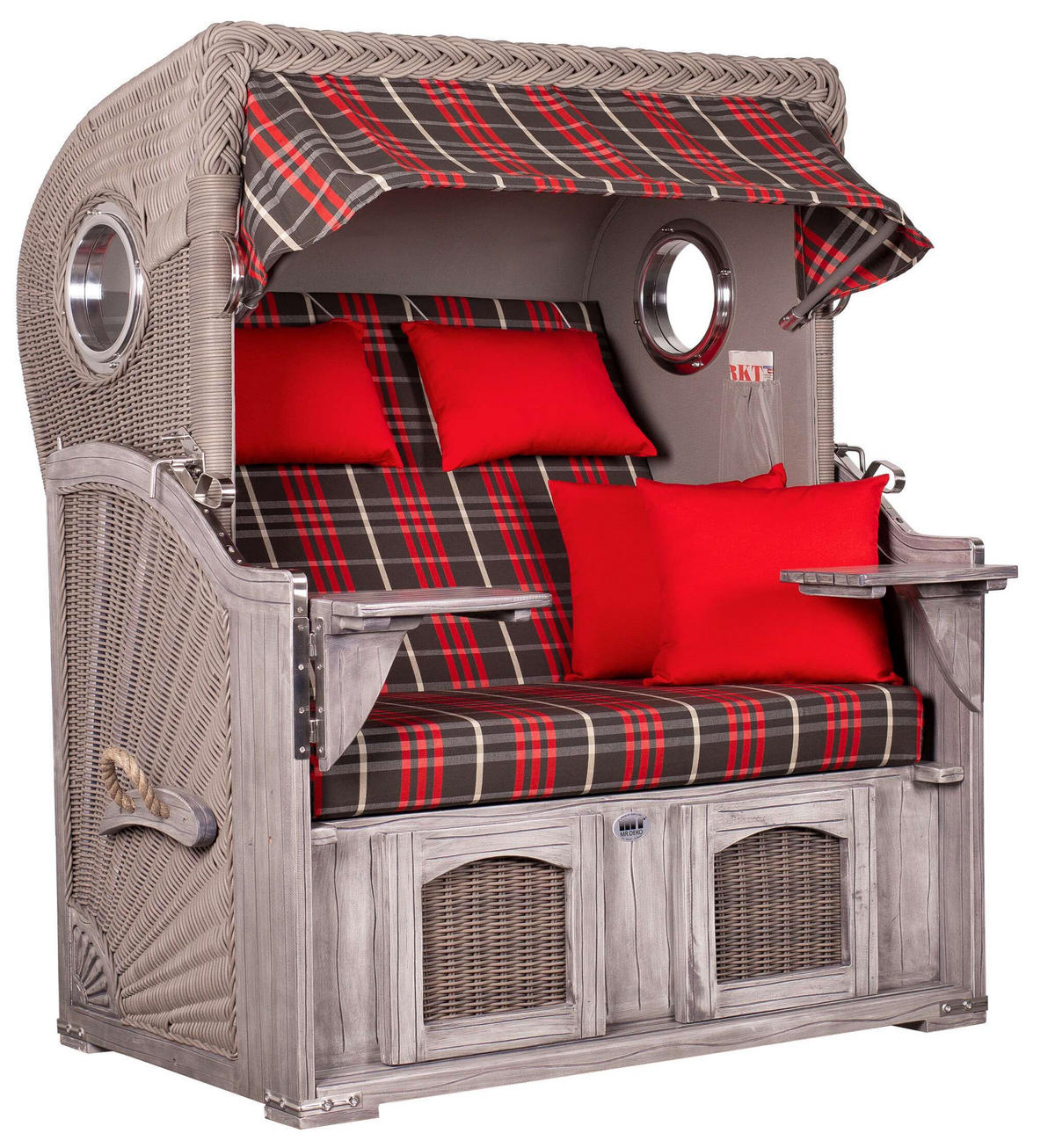 STRANDKORB Düne Koboo Grau Bullaugen - Rot/Braun, Metall (125/170/80cm) - Mr. Deko