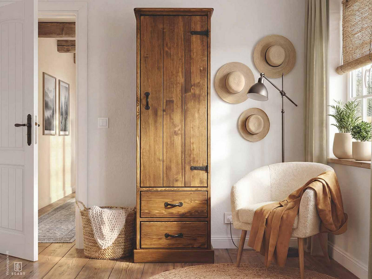 ŠATNÍ z masivního dřeva Rustyk 1D - tmavě hnědá/černá, dřevo (57/190/60cm) - Seart