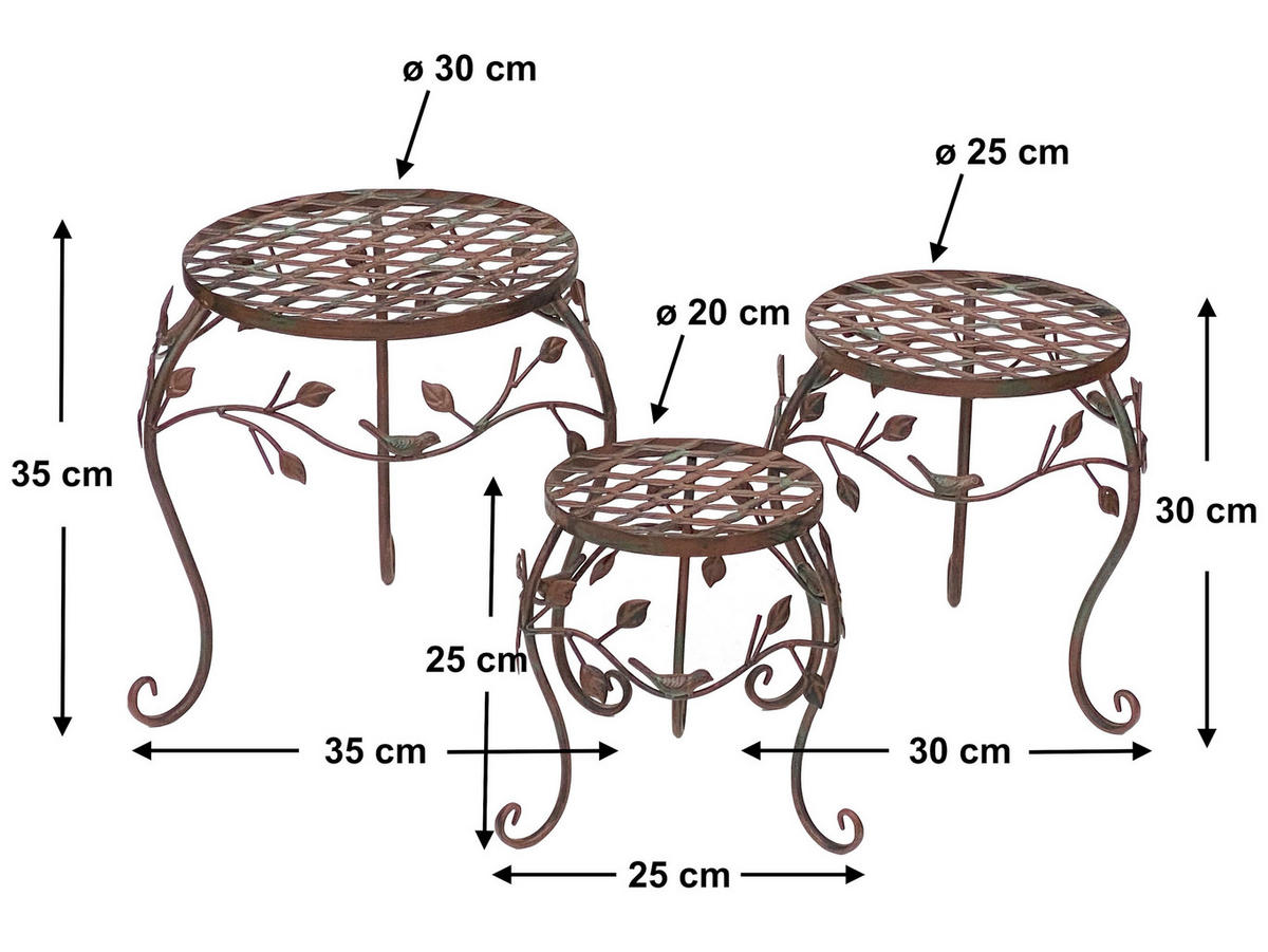 BLUMENHOCKER 3er Set Metall Braun 25-35 cm - Braun, Metall (35/35/35cm) - DanDiBo