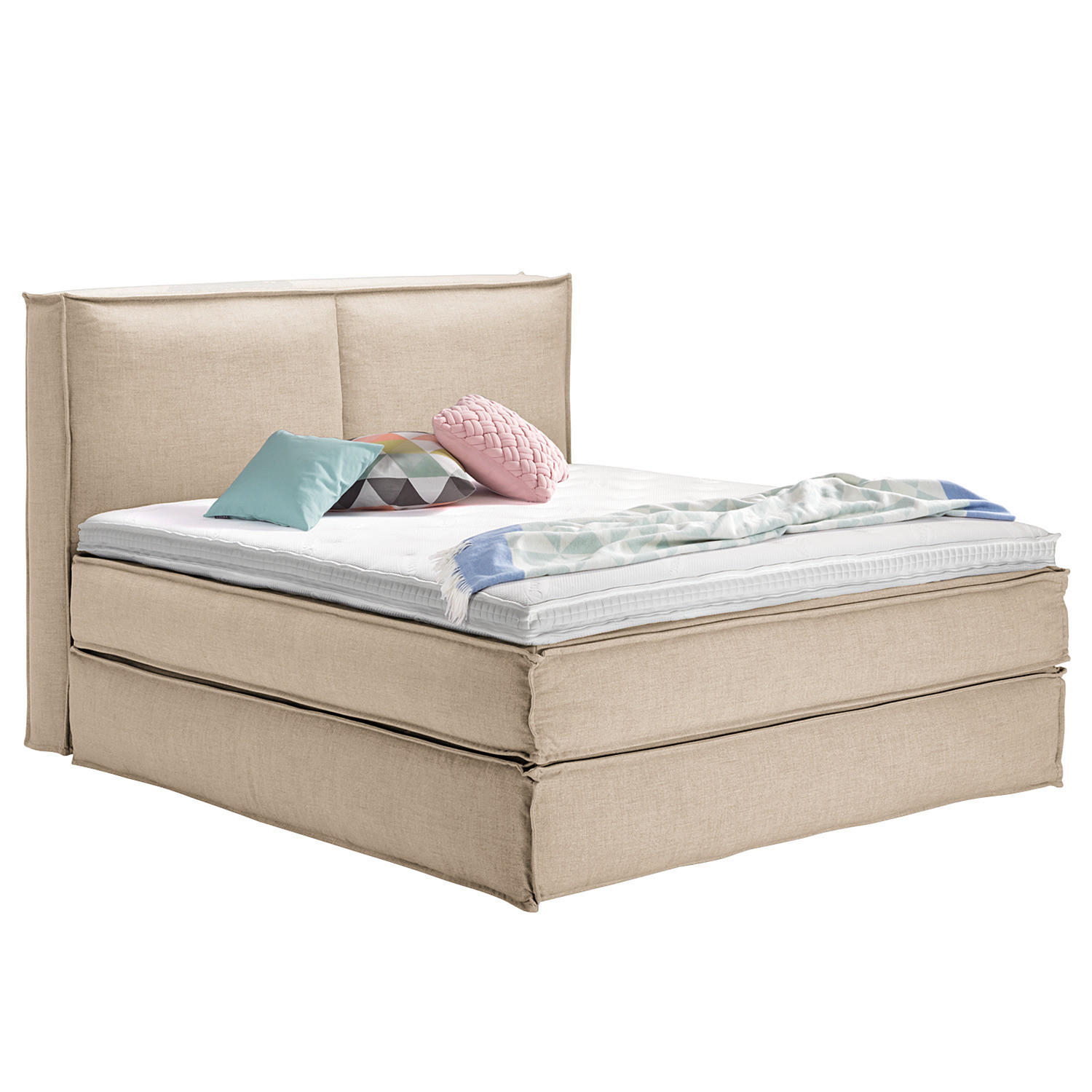 BOXSPRINGBETT mit Kopfteil - Premium - Beige, Textil (160/200cm) - home24