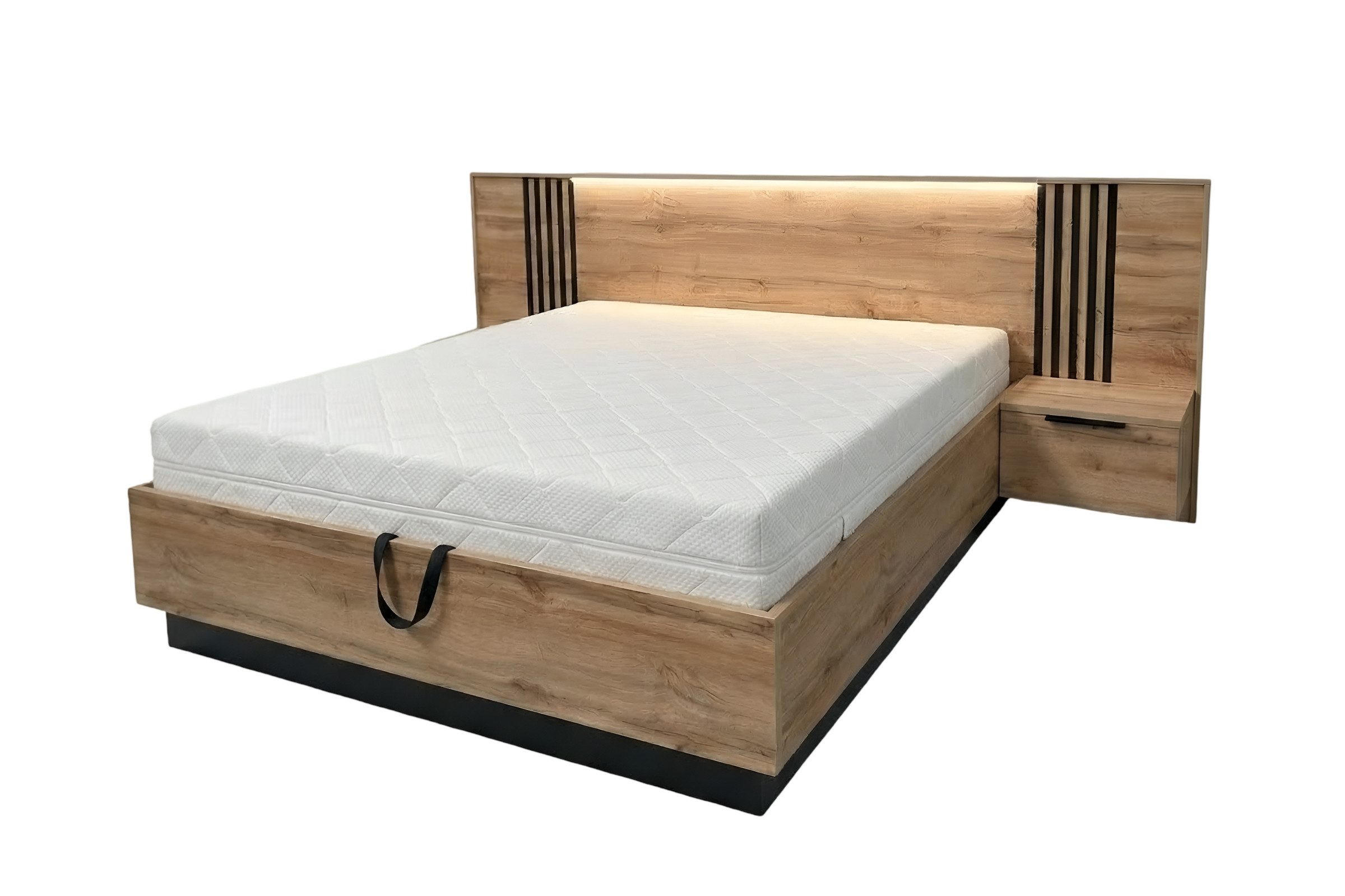 BETT LABOO LUX 160 / 200 cm in Eiche Wotan / Schwarz mit Lamellen - Eiche Wotan/Schwarz, Holzwerkstoff (160/200cm) - Deine Möbel 24