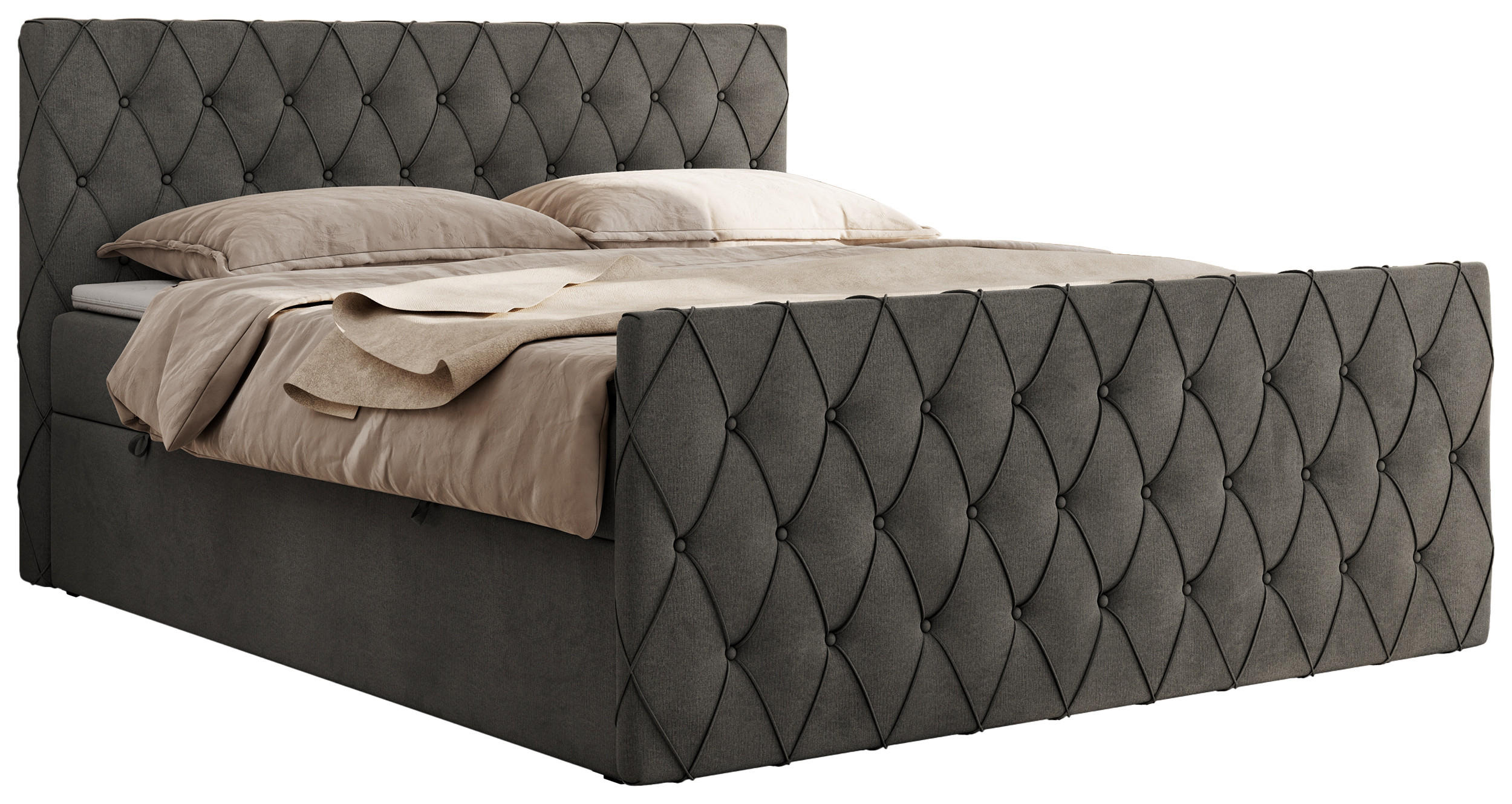 BOXBETT MIREN DUO 120/200 - Dunkelgrau Velvet - H3 - Dunkelgrau, Holz/Textil (120/200cm) - MKS