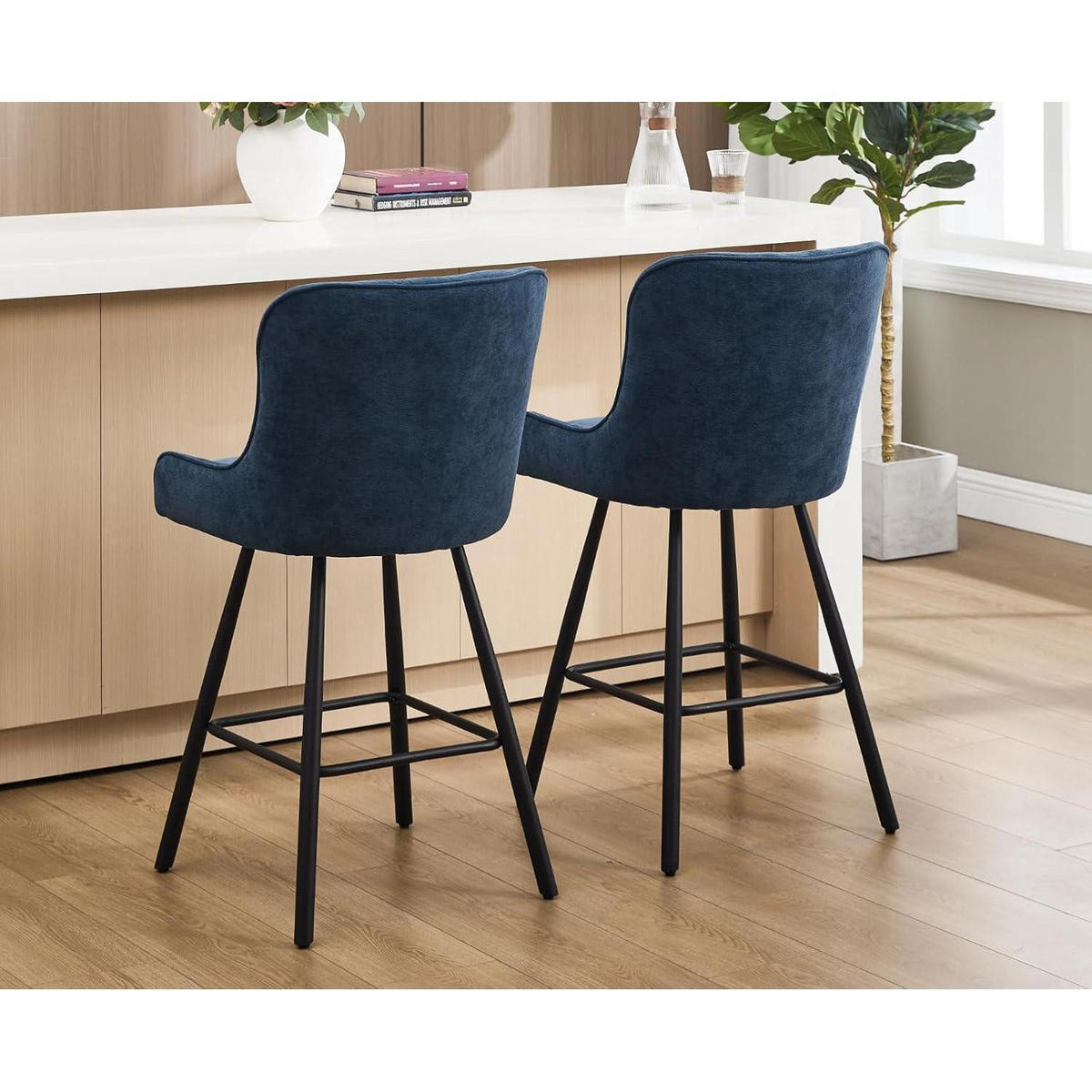 BARHOCKER 4er Set mit Rückenlehne Chenille Blau - Blau, Textil (50/97/48cm)