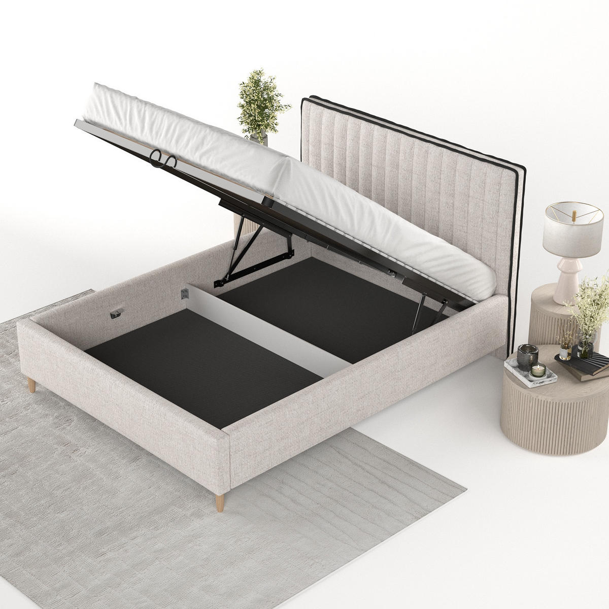 POLSTERBETT Aria 160/200 cm Hellbeige im Neve Stoff - Sandfarben/Naturfarben, Holz/Holzwerkstoff (160/200cm) - AltaBeds