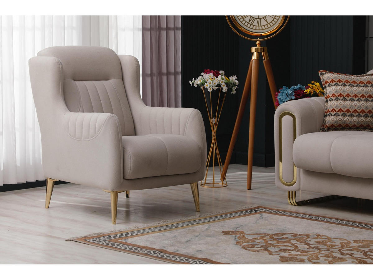 SITZGARNITUR Lima, Beige Stellvariante 3+3+1 - Beige, Holzwerkstoff/Metall (243/85/95cm)