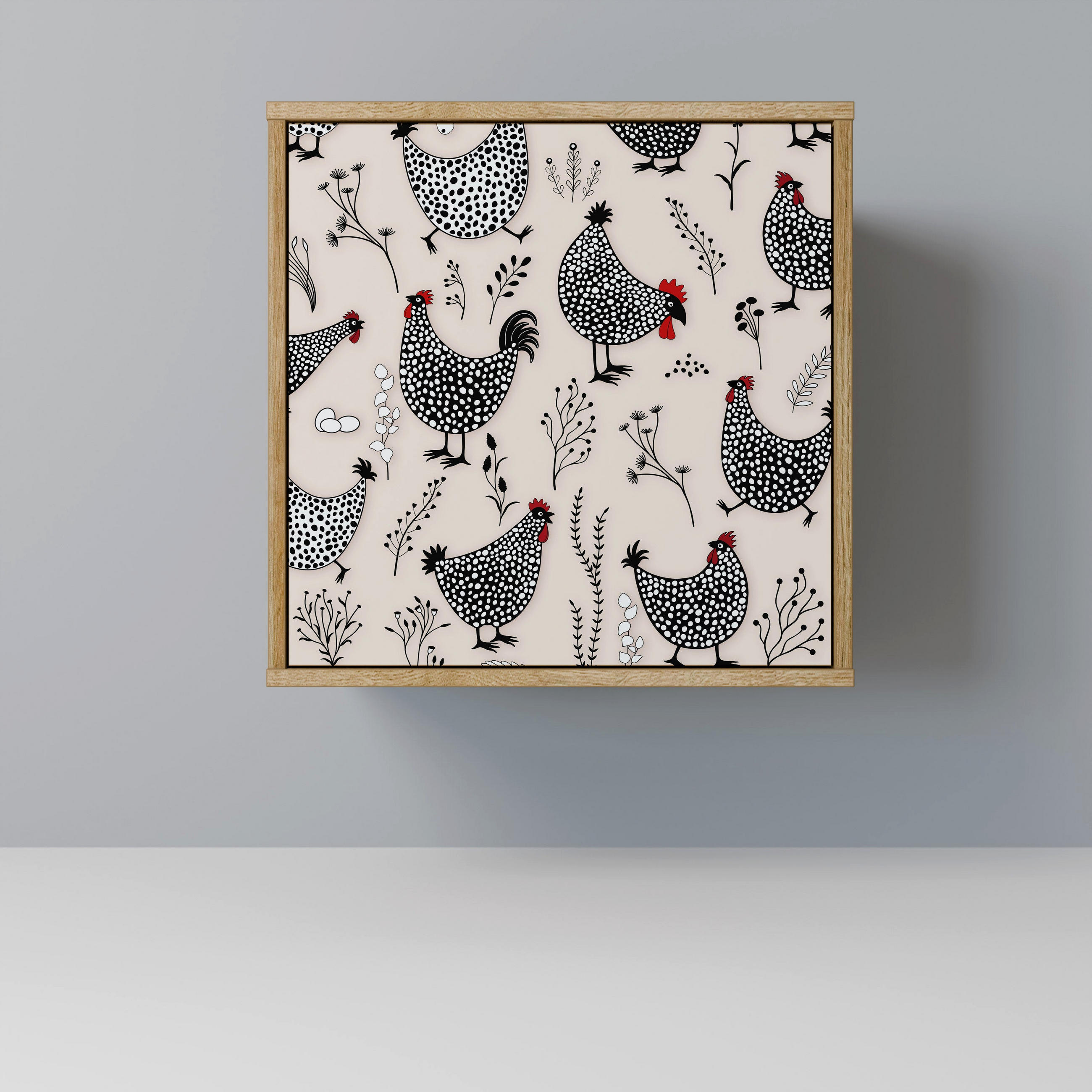 SIDEBOARD HAPPY HENS, Eichefarben, 57,5x42x57,5 cm, Ohne Füße - Eichefarben/Multicolor, Holzwerkstoff (57.5/57.5/42cm) - SpaceRebels