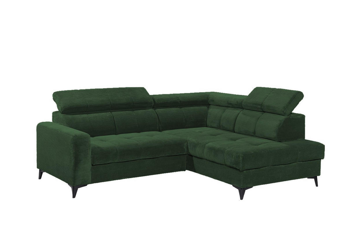 ECKSOFA mit elektronische Sitztiefenverstellung, USB-Anschluss und stilvollem Breitcord-Bezug - Grün, Textil (200/243cm) - ed exciting design
