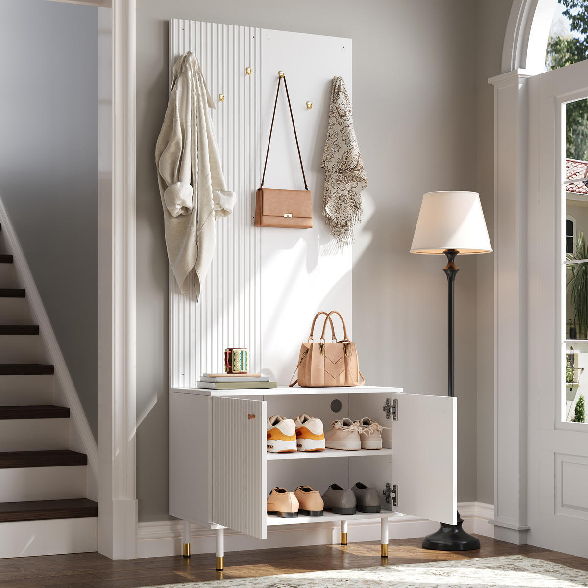 GARDEROBE Schrank Schuhschrank Haken Metallfüße Modern - Weiß, Holzwerkstoff (70/180/35cm) - FLIEKS