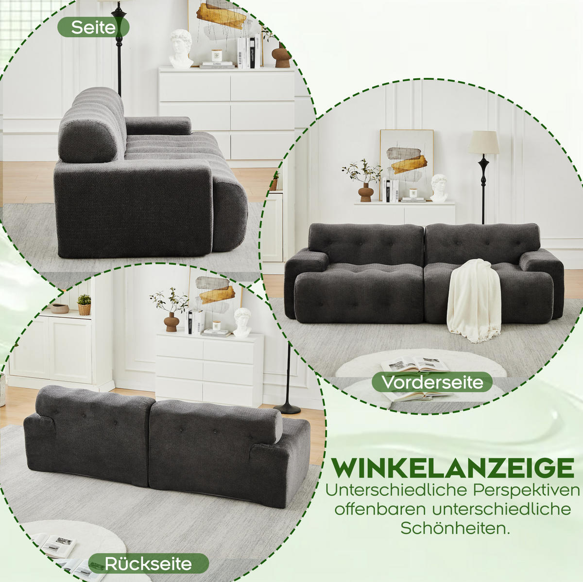 2-SITZER-SOFA 224/104/66 cm aus Chenille, ohne Montage mit breiten Armlehnen und Knopfheftung, Grau - Grau, Textil (224/66/104cm) - Redom