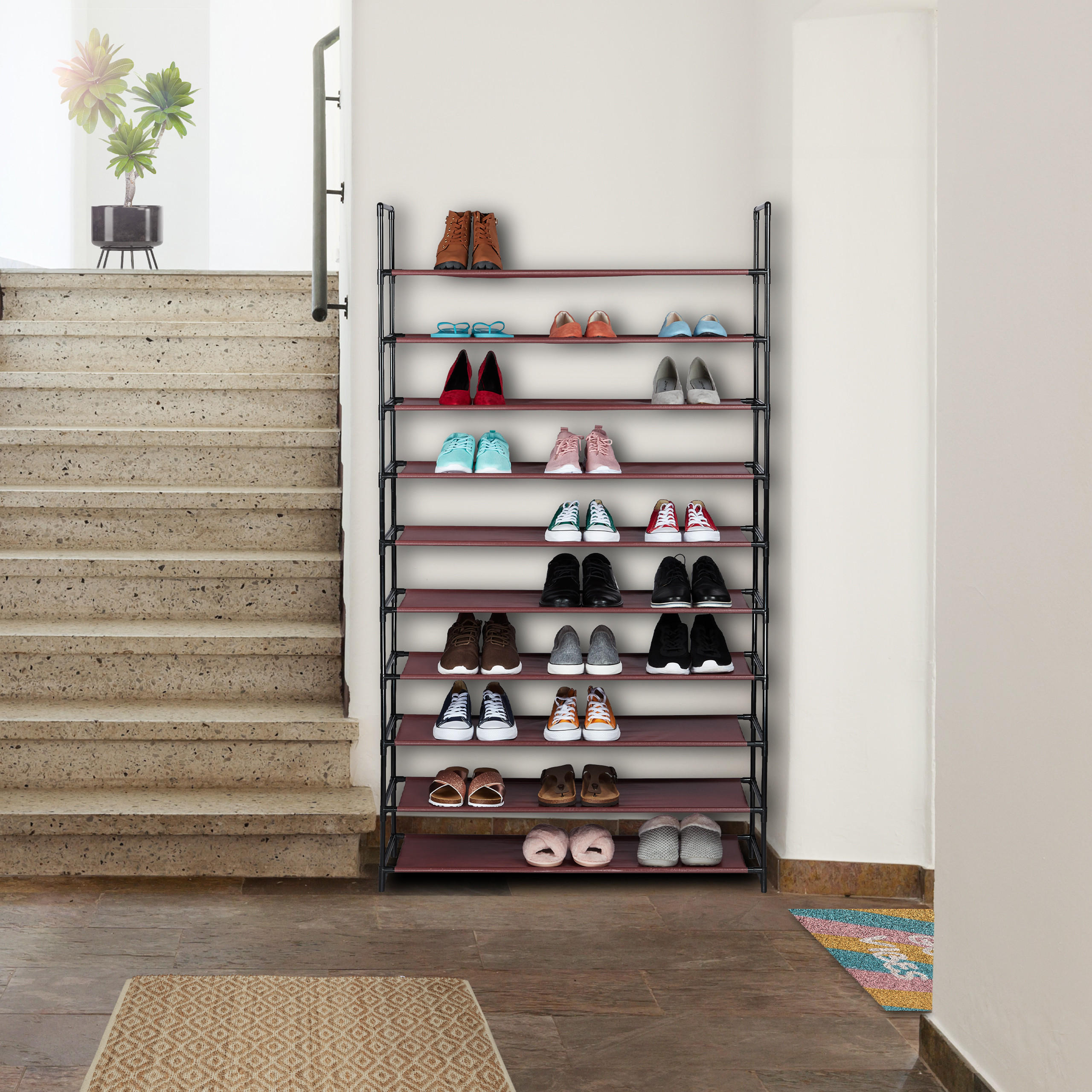 SCHUHREGAL Stecksystem - Multicolor, Kunststoff/Textil (99/176.5/29.5cm) - Relaxdays