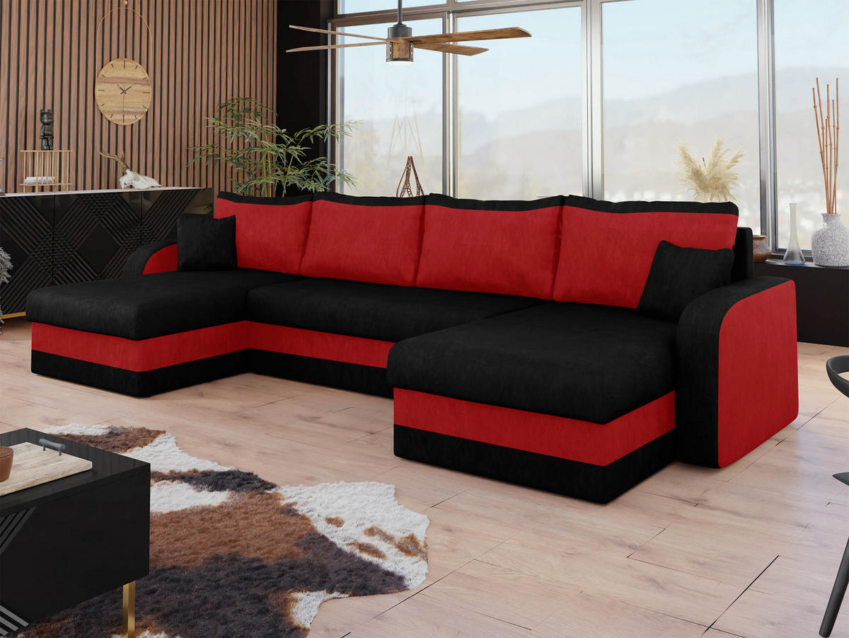 ECKSOFA Kris U - Schwarz, Holz/Kunststoff (304/80/140cm) - MIRJAN24