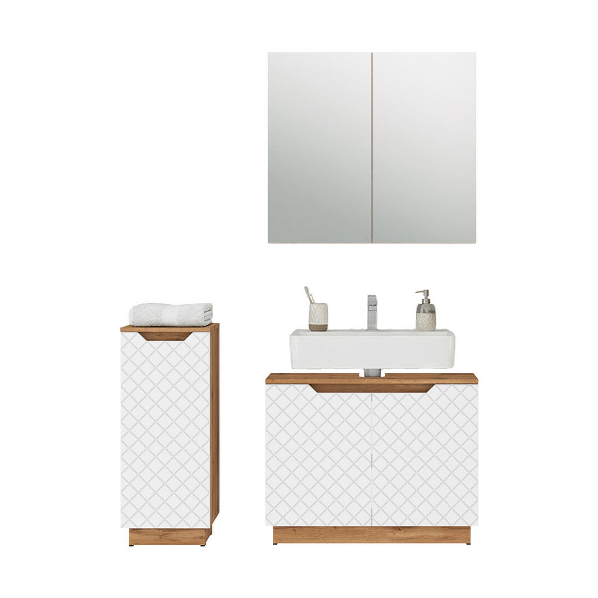 KOUPELNOVÝ NÁBYTEK Lotta Dub/bílá se strukturou dlaždic - bílá/barva dubu, kompozitní dřevo (79.6/62.1/32cm) - Vicco