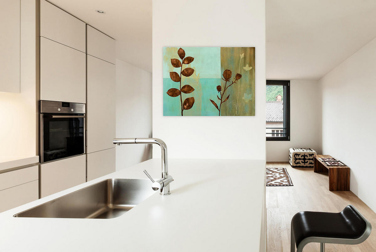 ACRYLBILD HANDGEMALT 80/60 cm - Türkis/Braun, Holz/Textil (1.4/60cm) - KUNSTLOFT