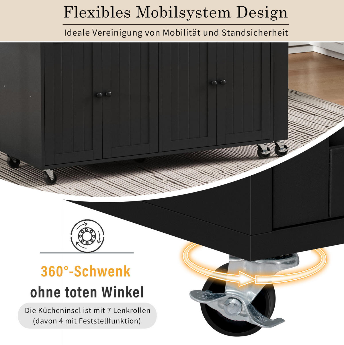KÜCHENINSEL mit ausziehbarer Arbeitsplatte 112-180,5 cm MDF Black/Natural - Schwarz, Holz (45/92.2/180.5cm) - Beauniv