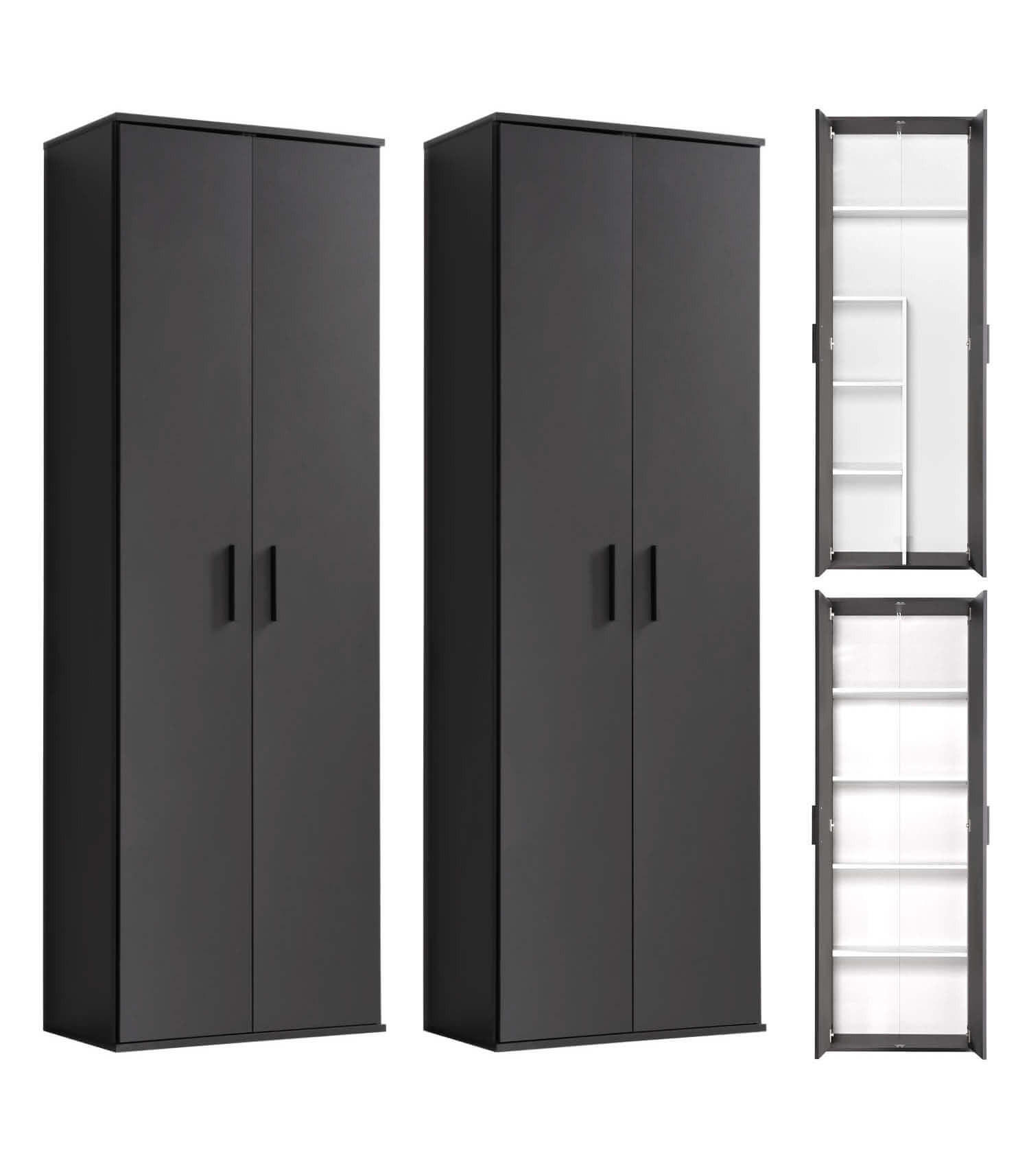 MEHRZWECKSCHRANK SET Der Allzweckwaffe - Anthrazit/Schwarz, Holzwerkstoff (60/180/34cm) - Mokebo