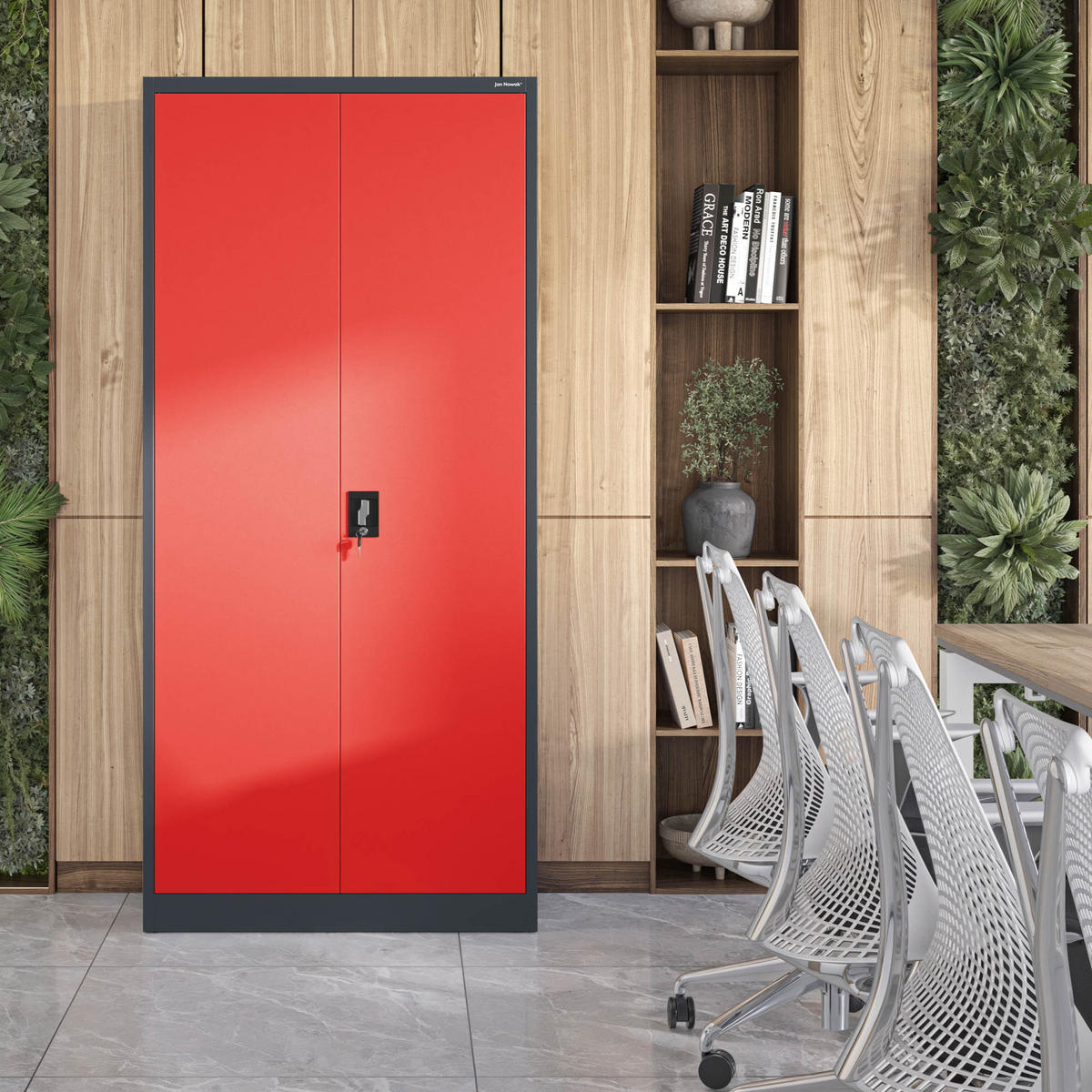 AKTENSCHRANK JAN H - Anthrazit/Rot, Metall (90/195/40cm) - Jan Nowak