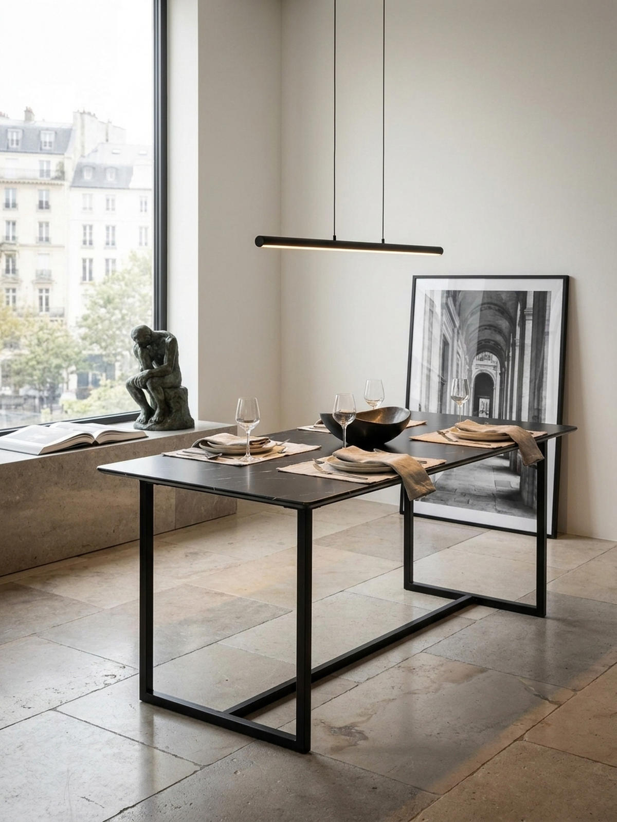 ESSTISCH Marmoroptik Metall Rechteckig Modern Klein, Schwarz 200x90x76 cm - Schwarz, Holzwerkstoff/Metall (90/200/76cm) - KADIMA DESIGN
