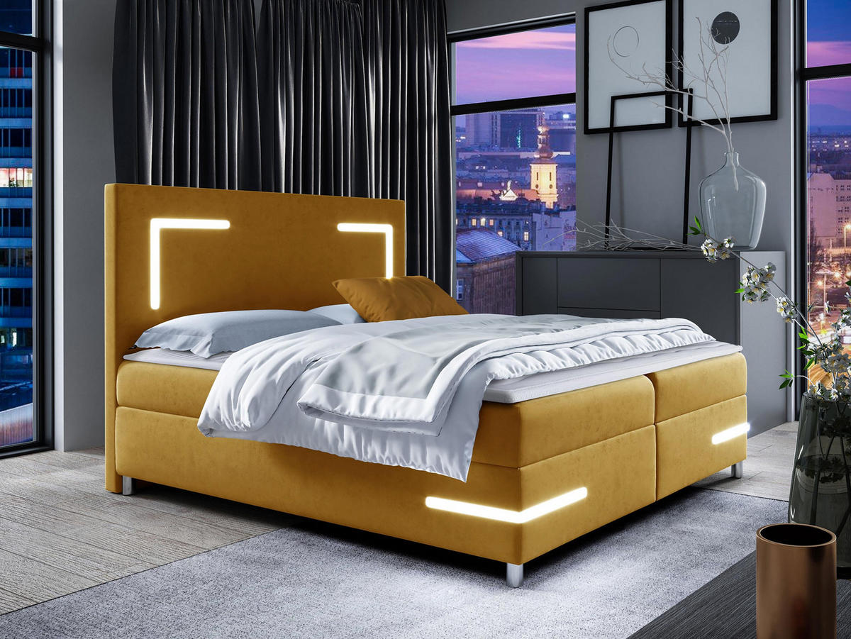 BOXBETT Delos LED - Gelb, Holz (140/200cm) - MIRJAN24