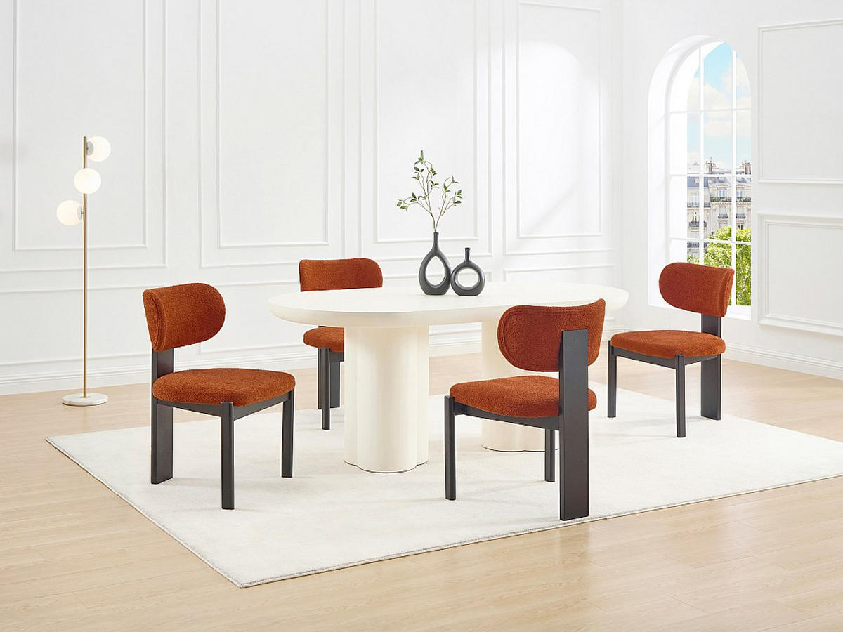 STUHL 2er-Set - Bouclé-Stoff & Kautschukholz - Schwarz & Terracotta - WILANA - Braun, Textil (60/85/56cm) - Vente-Unique