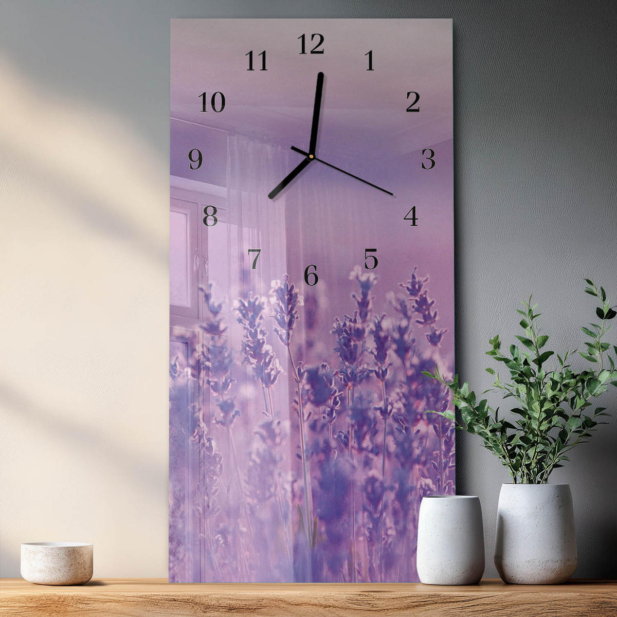 WANDUHR 60x30 cm - Tasse Kaffee - Lila, Glas (30/60/0.4cm) - TULUP