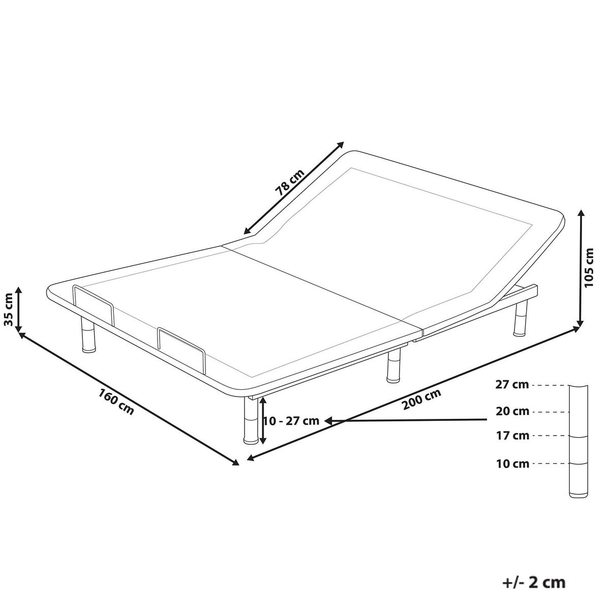 LATTENROST elektrisch verstellbar BRUNOY 160 x 200 cm Grau - Schwarz/Grau, Metall (160/200cm) - Beliani