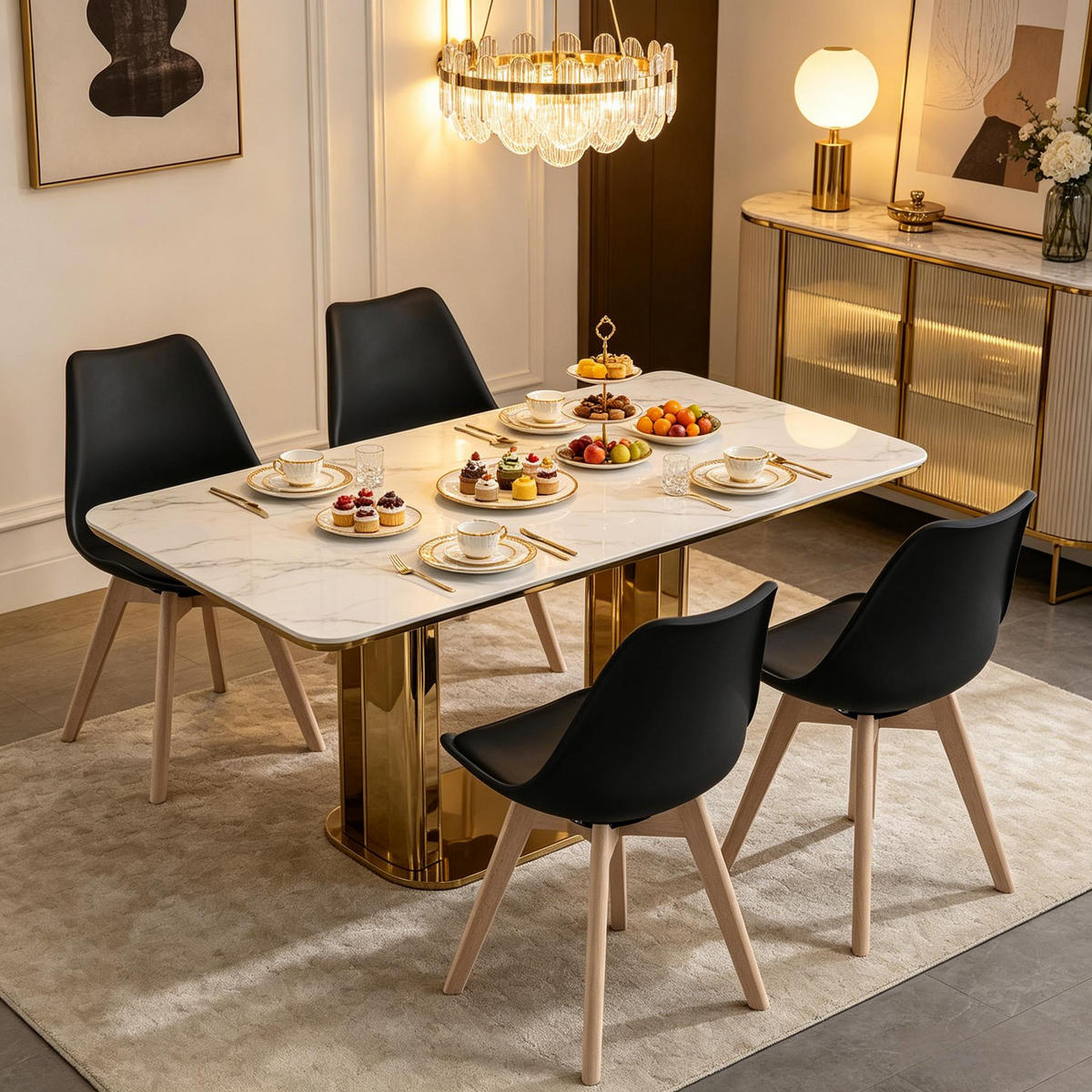 STUHL-SET DE-36197 4 Stück drehbar mit Kunstlederbezug Schwarz - Schwarz, Holz (40.5/83/40.5cm) - ComfortXL