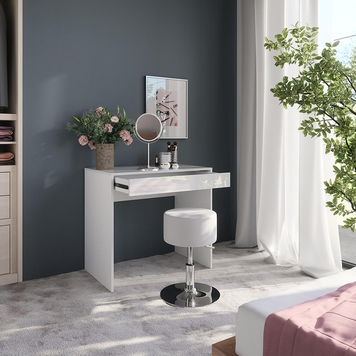 TOALETNÍ STOLEK Sherry Bílá/bílý vysoký lesk - vysoce lesklá bílá, kompozitní dřevo (81.4/76/50.1cm) - Vicco