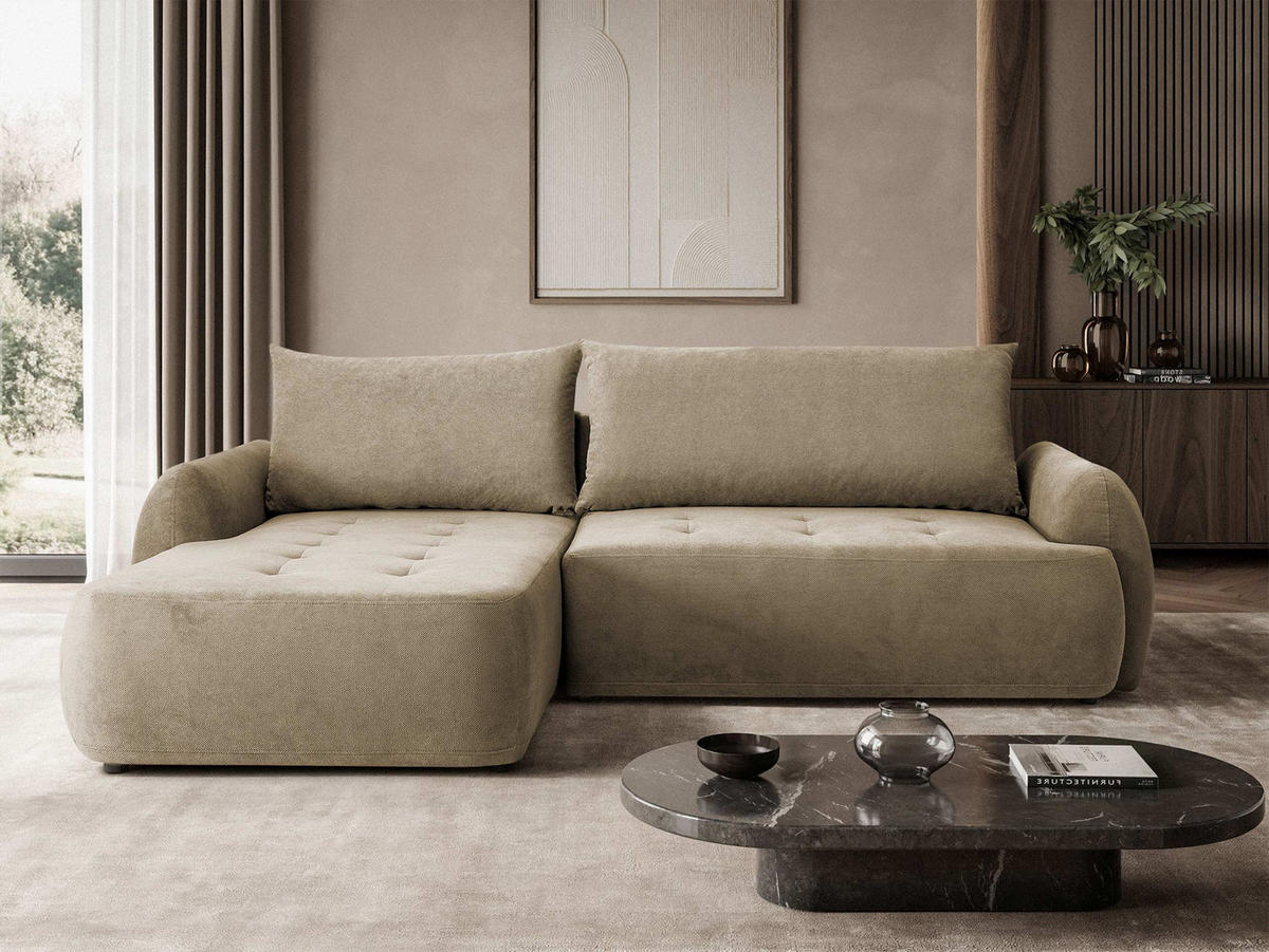 COLTAR Bueno II, Stanga - bej/negru, material textil/lemn (280/185cm) - MIRJAN24