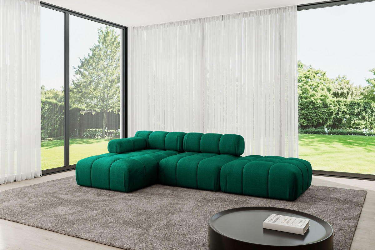 ECKSOFA modulares Sofa Lizur-L1 - 285x160x70 cm Dunkelgrün Velours - Dunkelgrün, Holzwerkstoff/Textil (285/160cm) - ALTDECOR