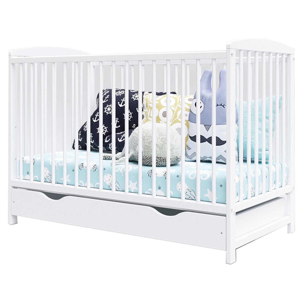 BABYBETT Nina, Mitwachsendes, mit Schublade Weiß - Weiß, Holz (60/120cm) - Premiers Moments