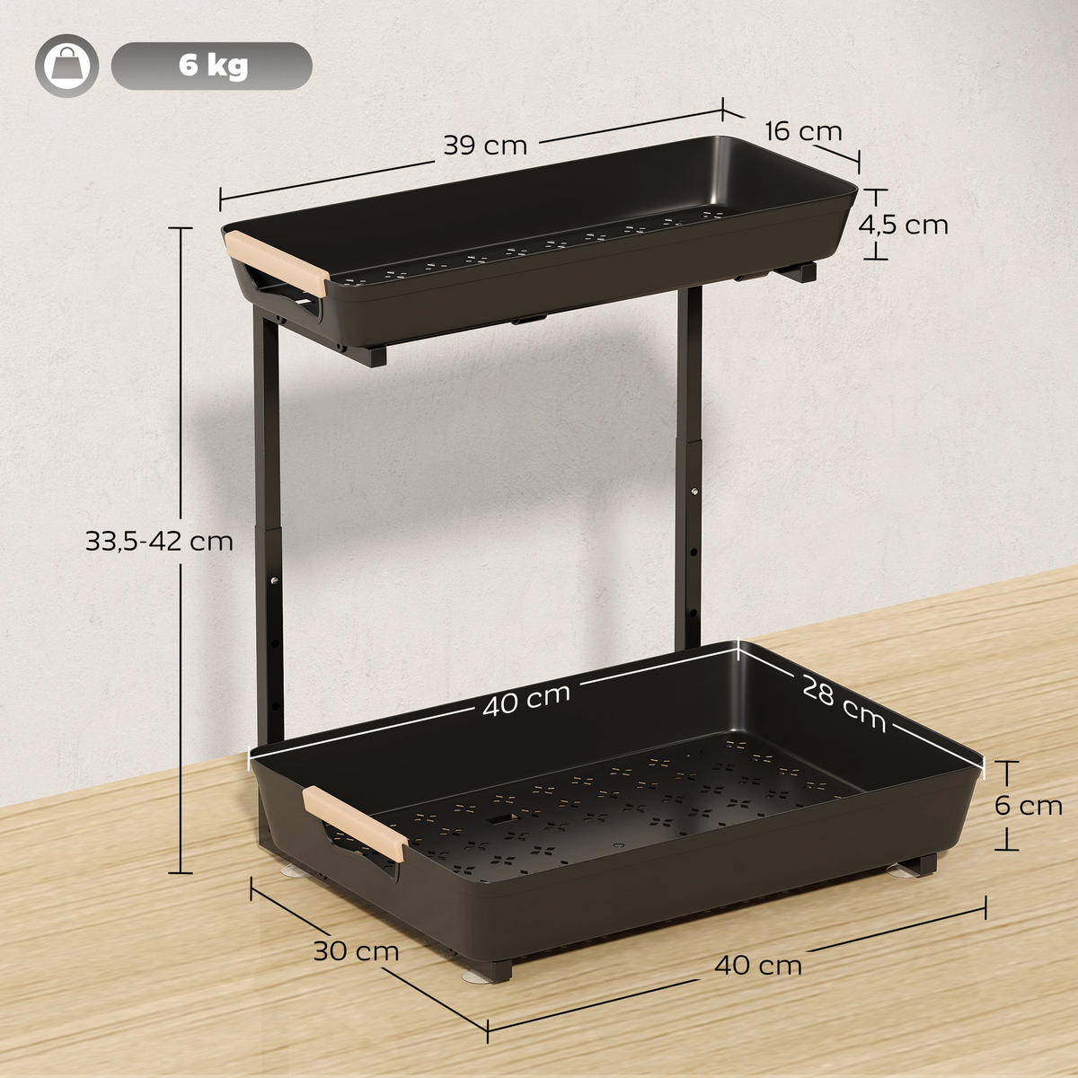 KÜCHENREGAL Metall Kunststoff Schwarz - Schwarz, Metall (30/42/40cm) - HOMCOM