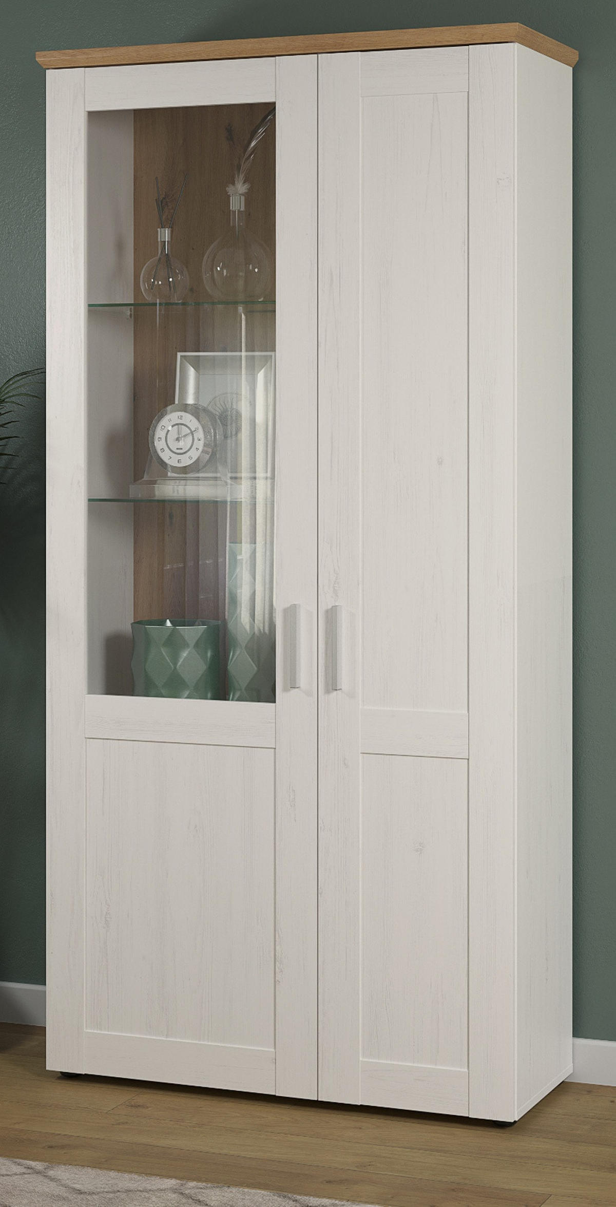 VITRINE Pinie weiß, Eiche Artisan 95 x 194 cm, Vitrinenschrank Landhaus-Stil - Silberfarben/Schwarz, Glas/Holzwerkstoff (95/195/38cm) - Top.Furn