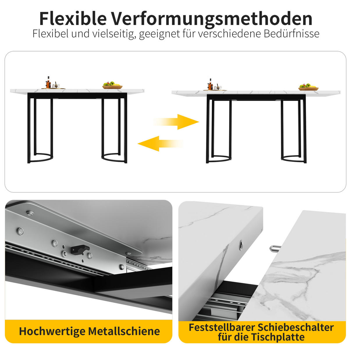 ESSTISCH 140-179,5/75,5/80 cm Schwarz/Weiß aus MDF und Metall mit Ausziehfunktion - Weiß, Holzwerkstoff (140/80/75.5cm) - OKMYHOME